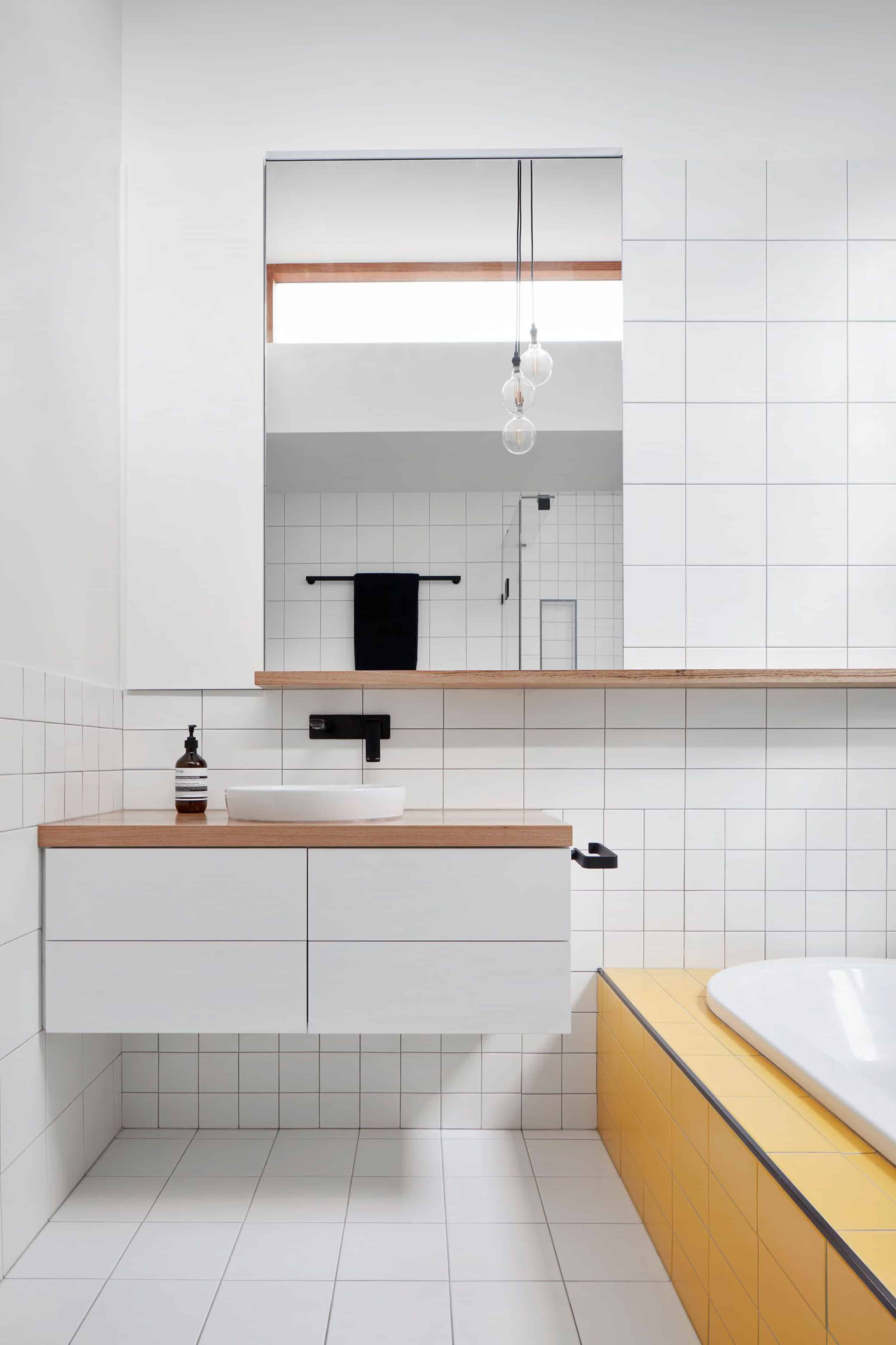 Modern Bathroom Colored Tub White Tile