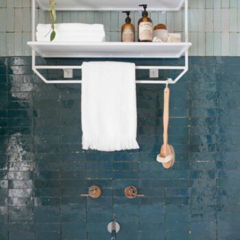 Fixer Upper Colorblock Tile in Bathroom