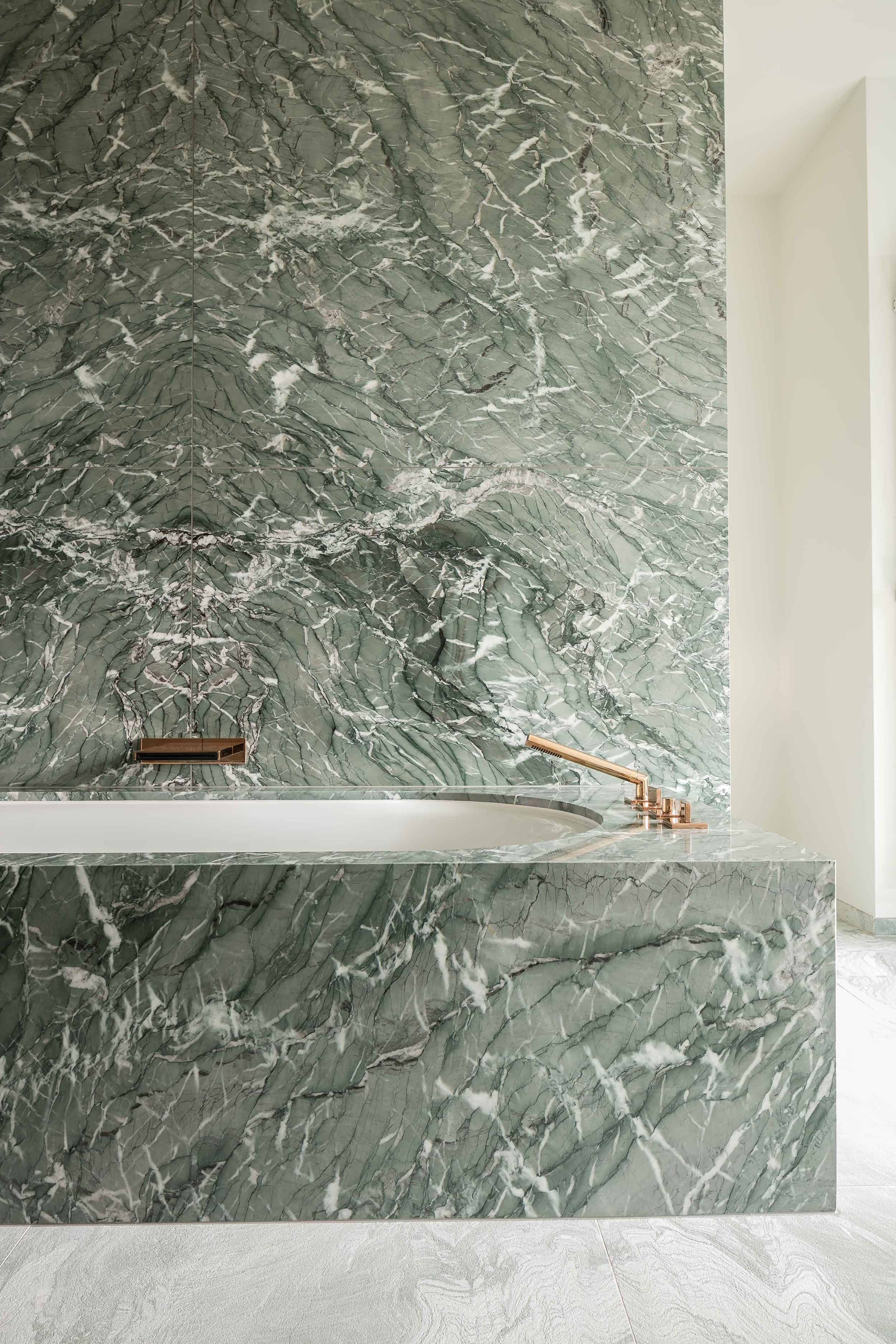 Green Marble Bathtub Surround and Wall