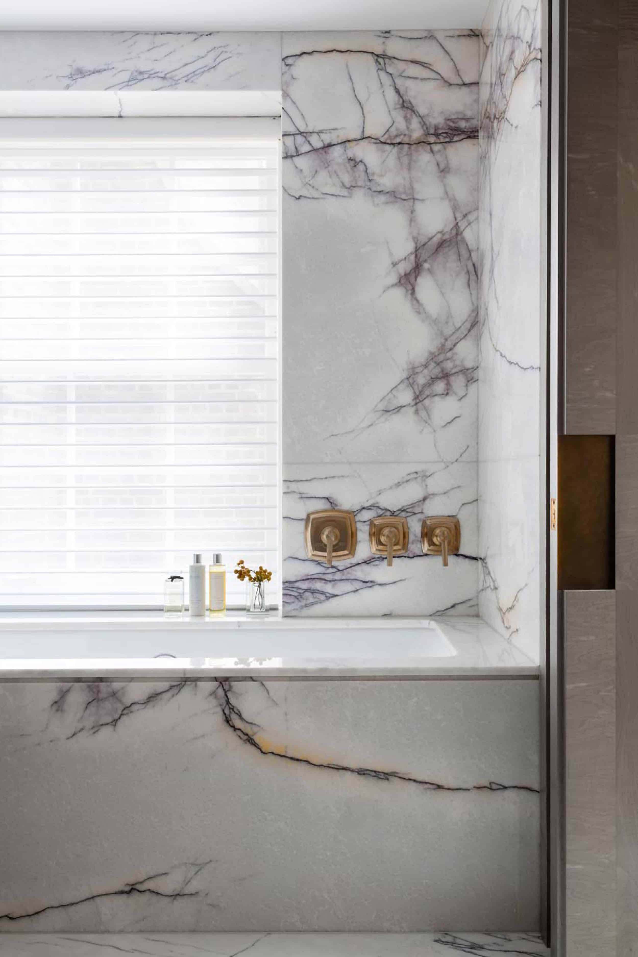 Marble Tub Surround With Brass Faucet