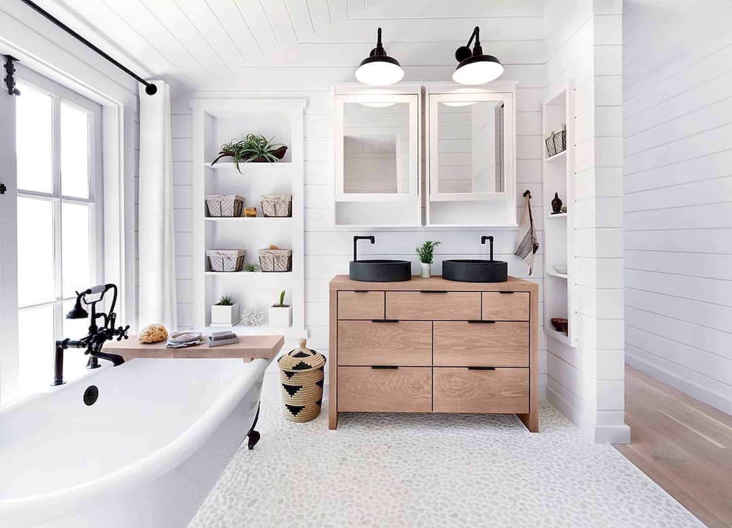 Modern Farmhouse Bathroom Pebble Floors