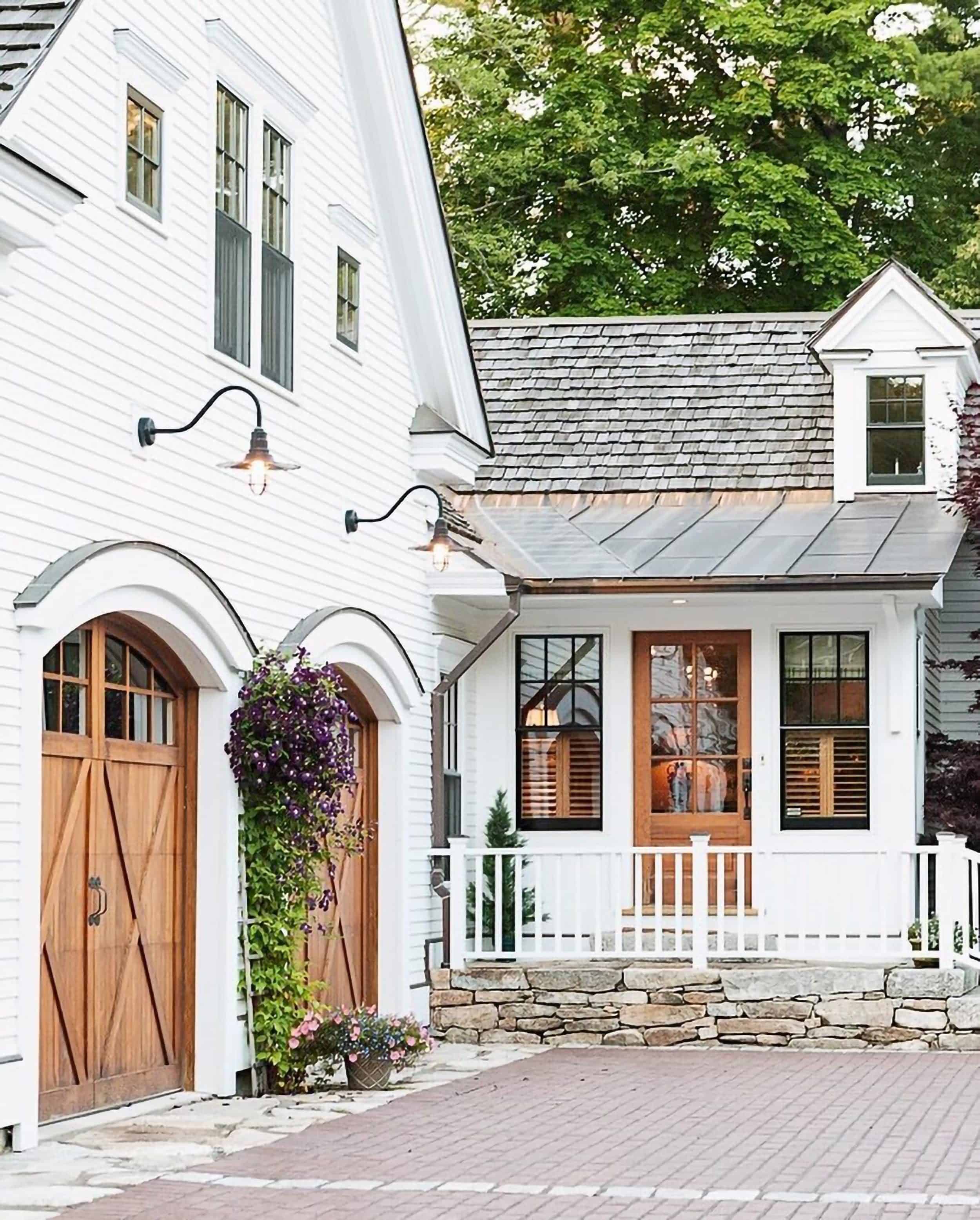 White Siding House Wood Garage Double Doors