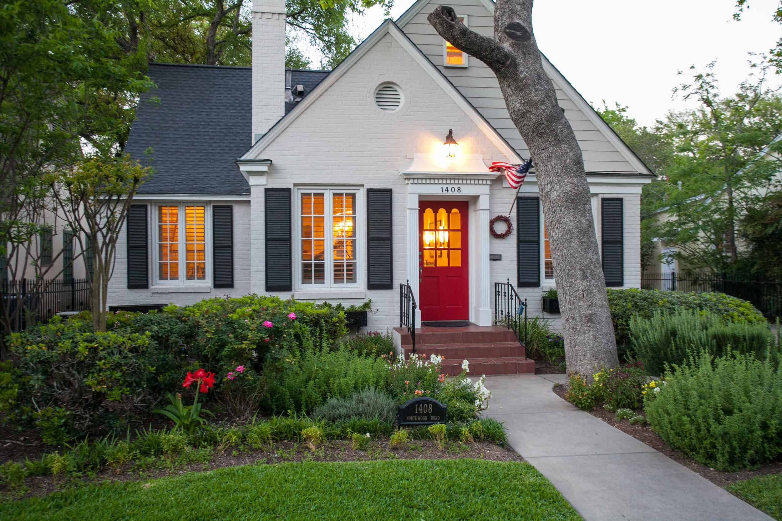 Traditional White Home Red Door