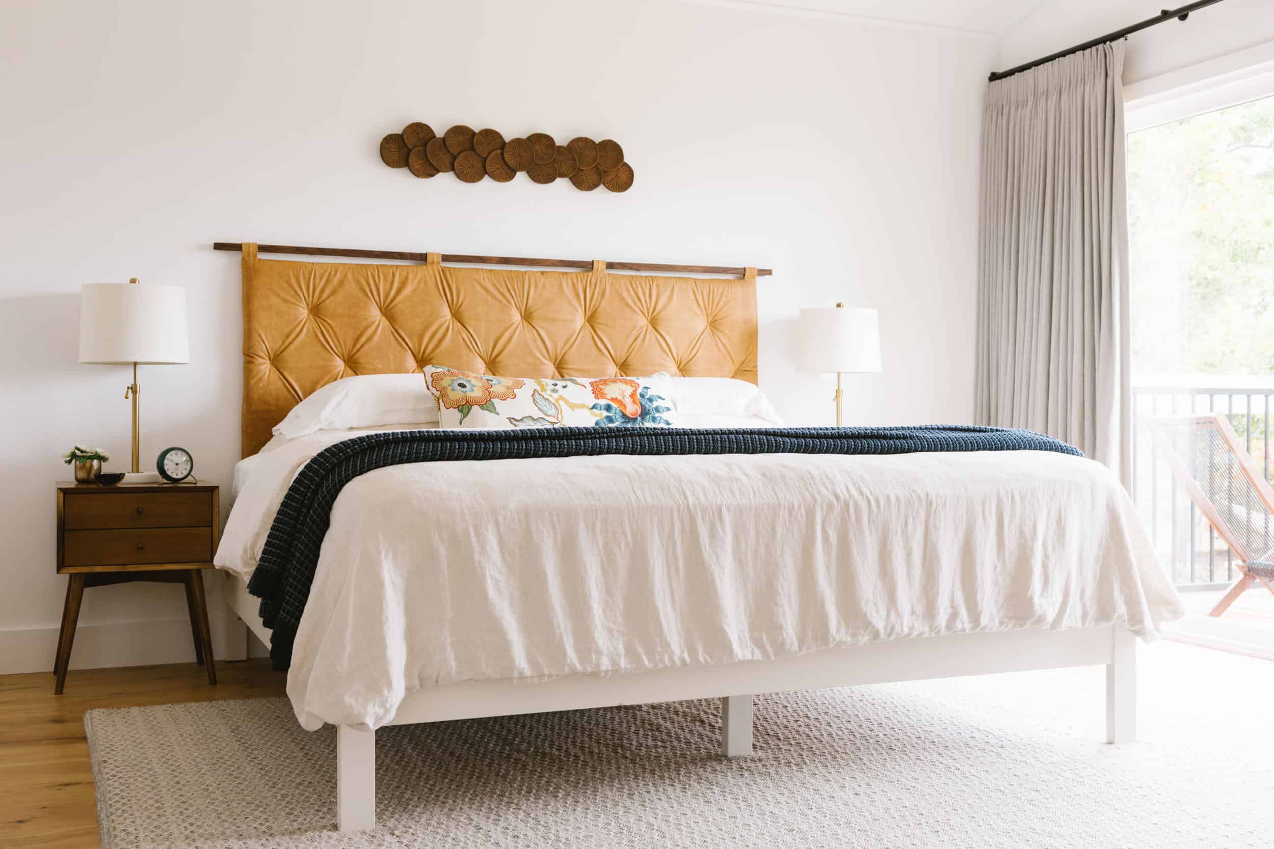 Samantha Gluck Emily Henderson Bedroom Leather Headboard