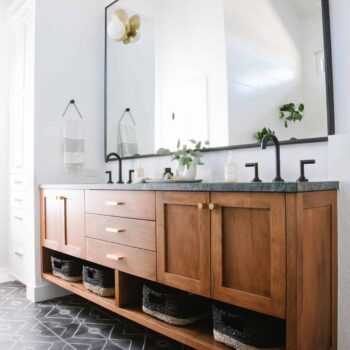 Samantha Gluck Emily Henderson Black Floor Tile Master Bathroom1
