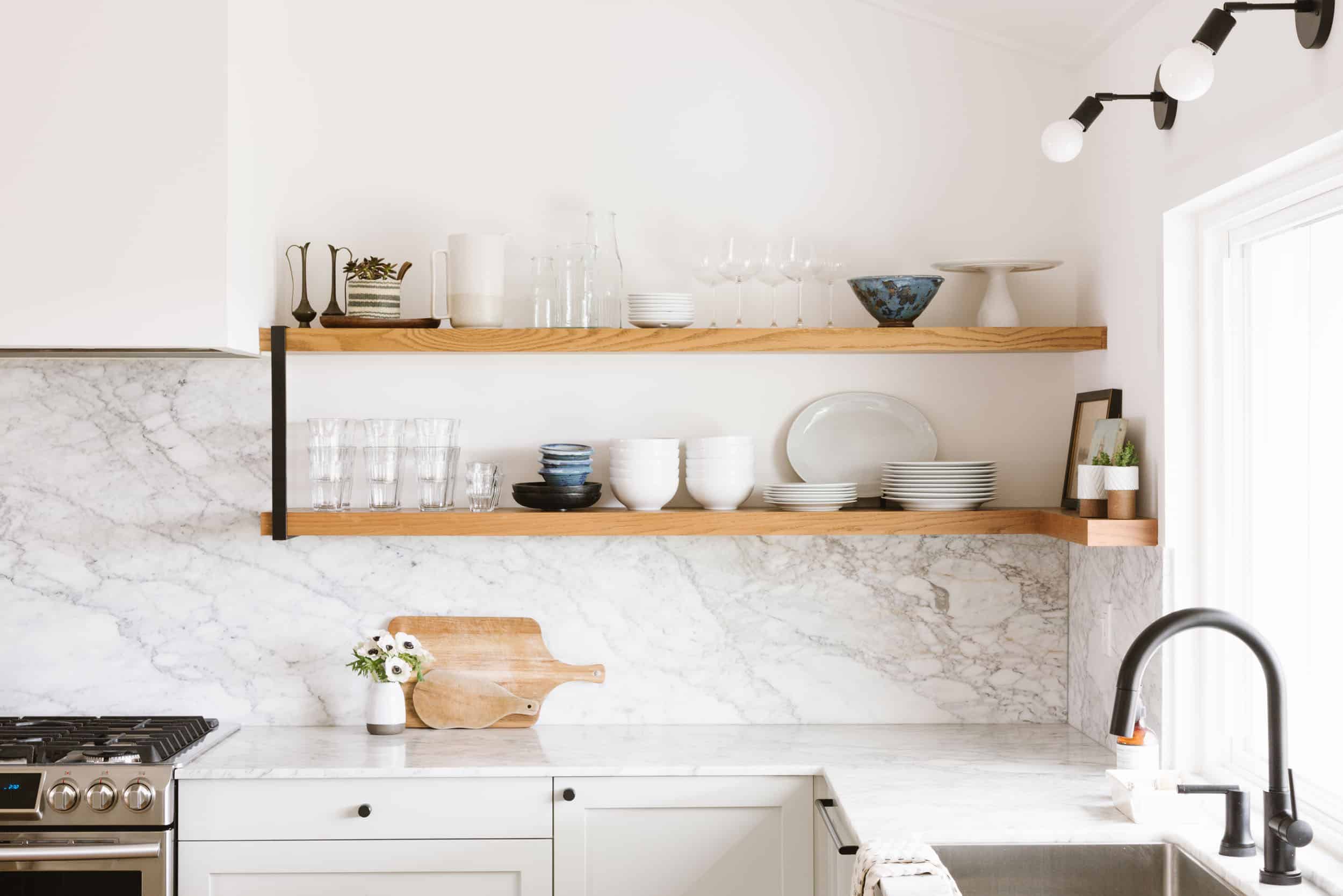 Samantha Gluck Emily Henderson Kitchen Floating Open Shelves