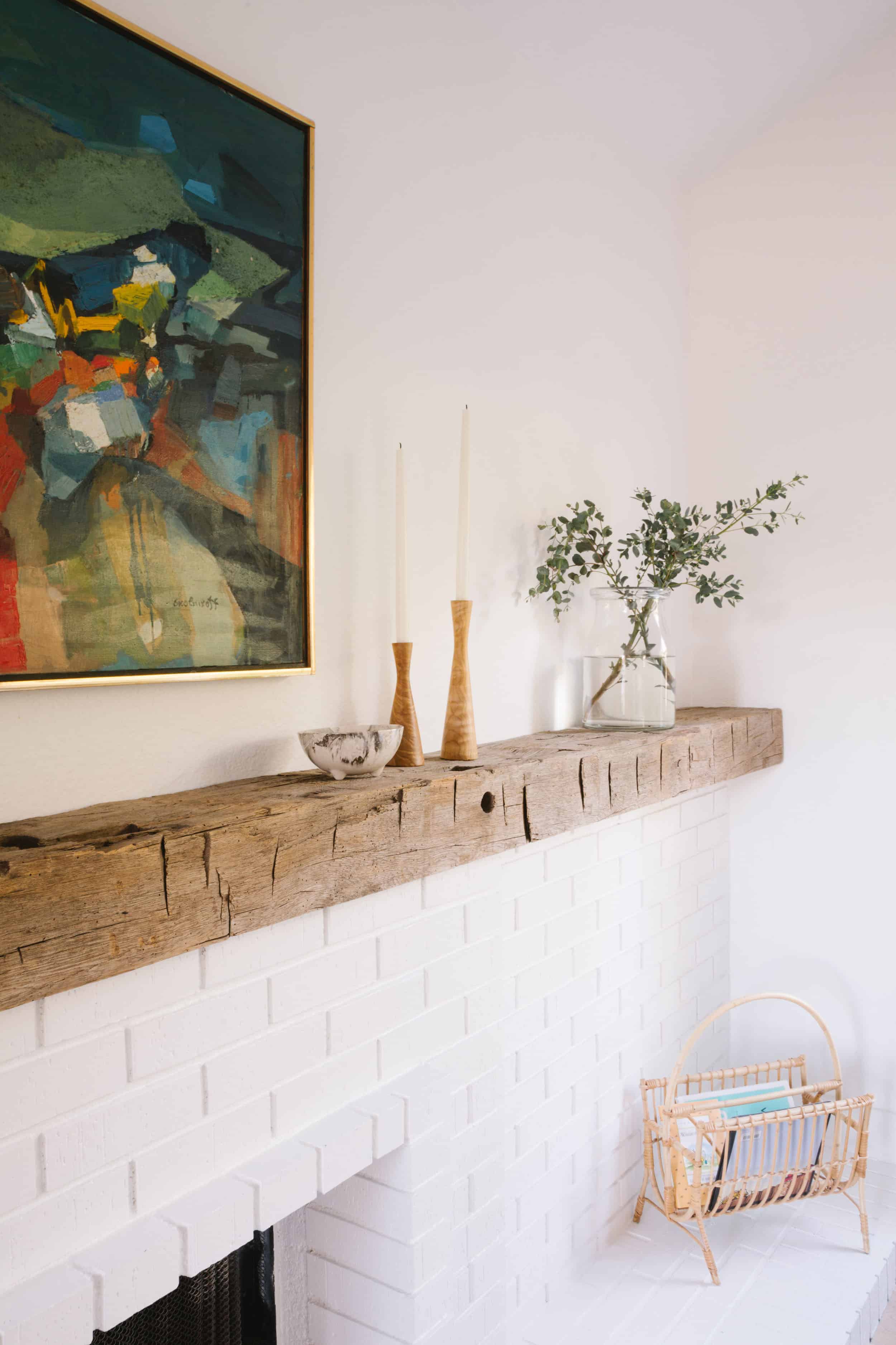 Samantha Gluck Emily Henderson Raw Wood Mantle1