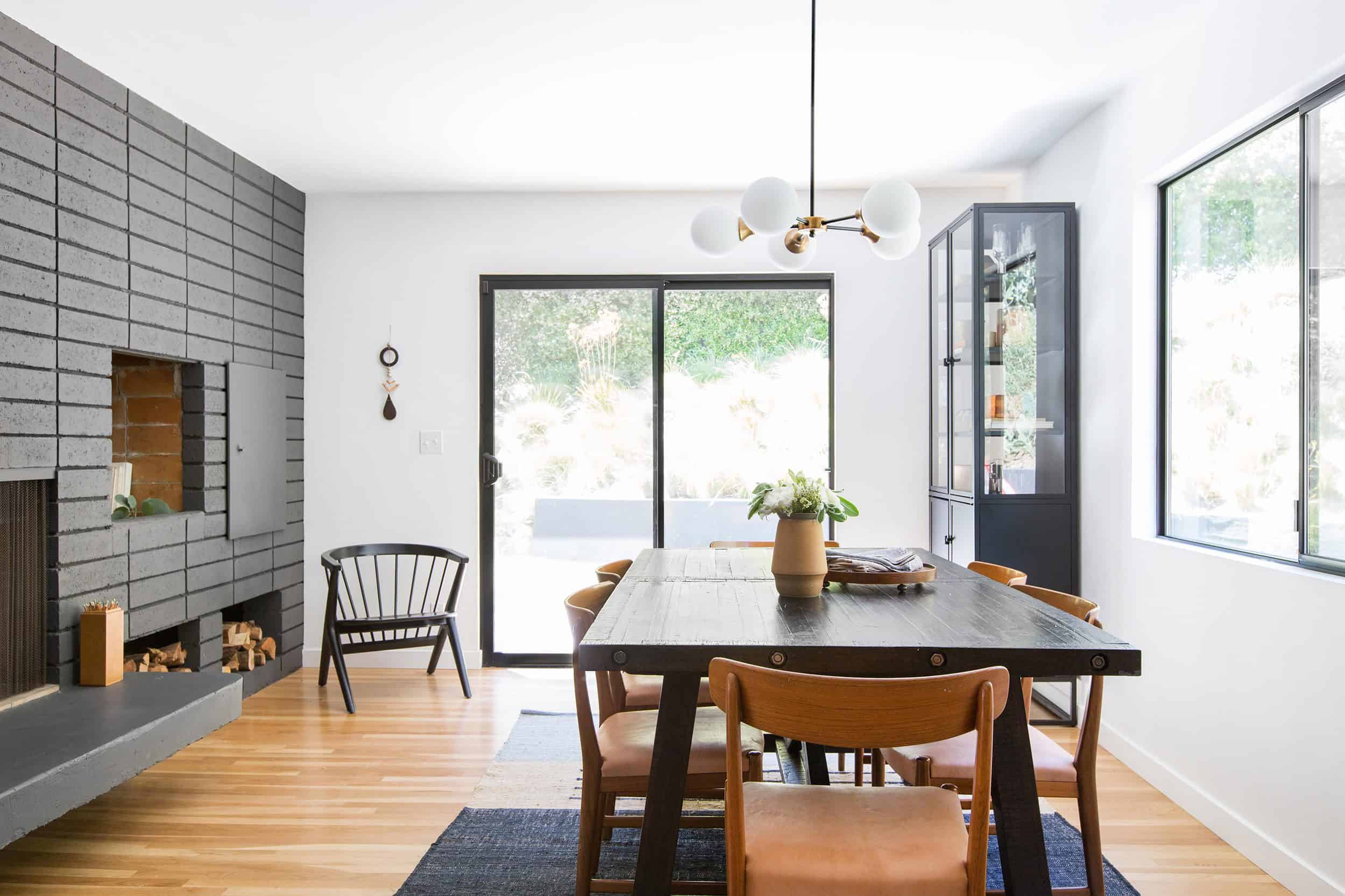Modern Dining Room With Fireplace