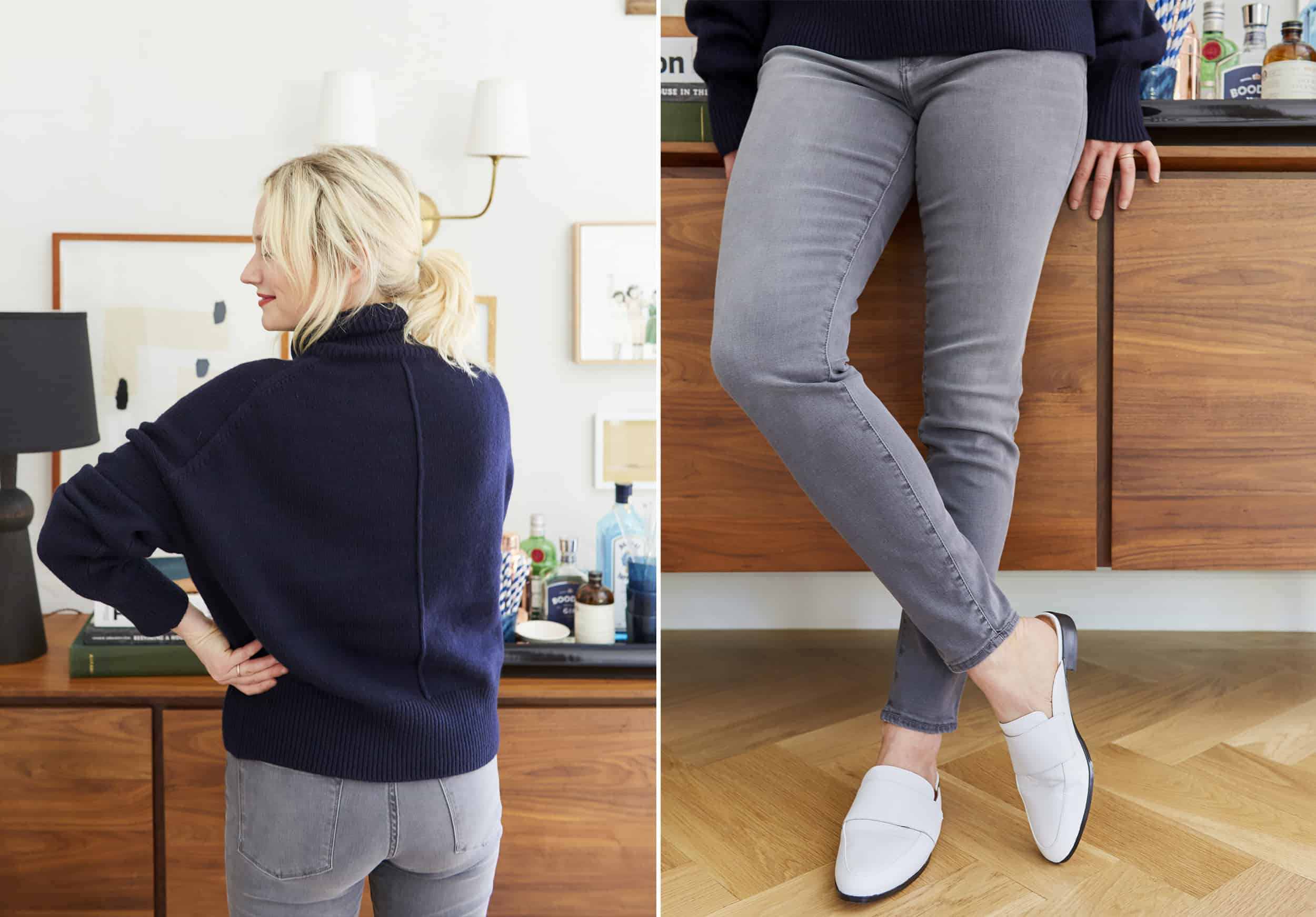 Emily Henderson Nordstroms Anniversary Sale Fall Essentials 2018 Frame Gray Skinny Jeans White Loafer