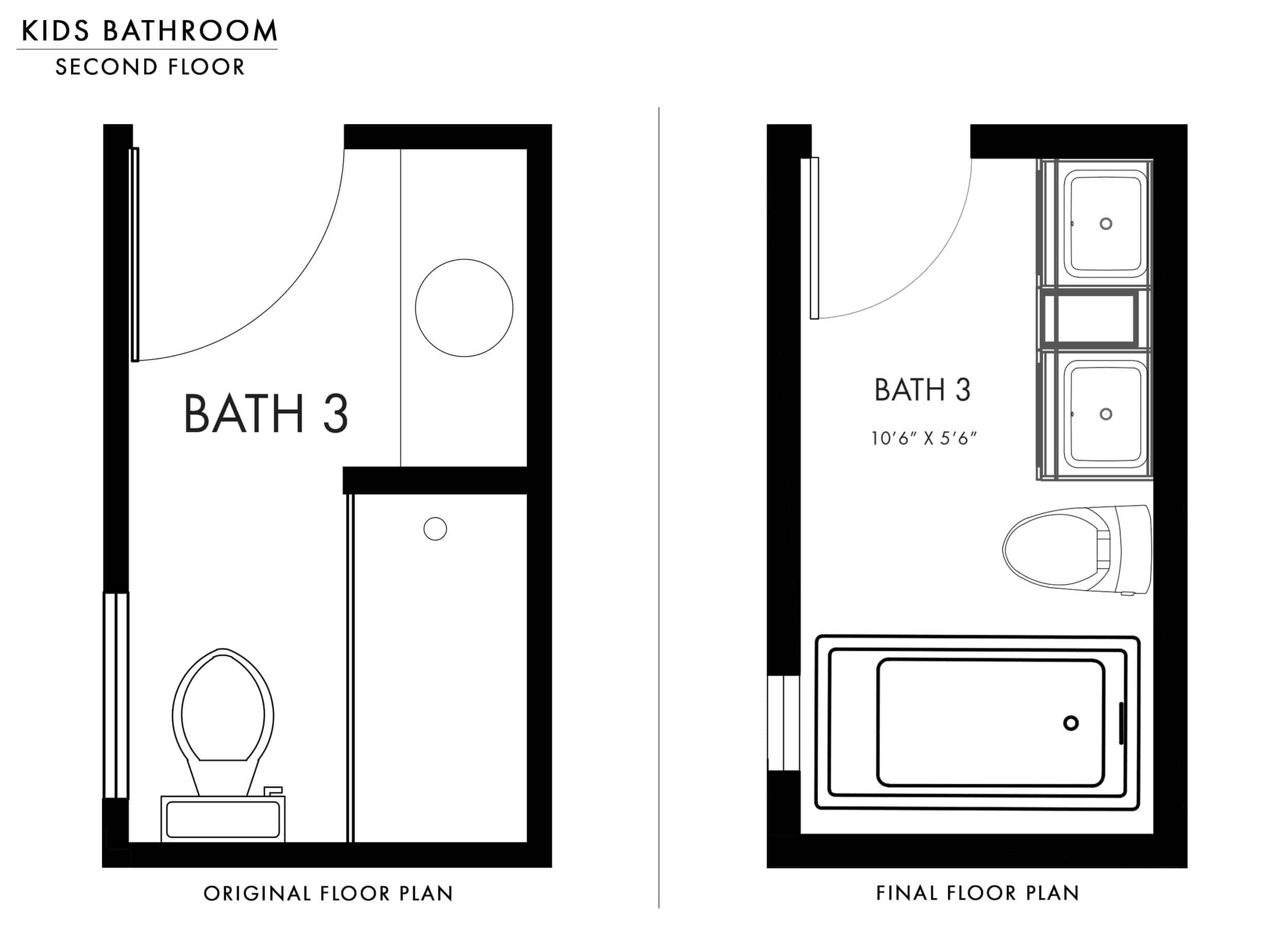 Emily Henderson Mountain Fixer Upper Kids Bathroom Update Floor Plan Original Vs Final