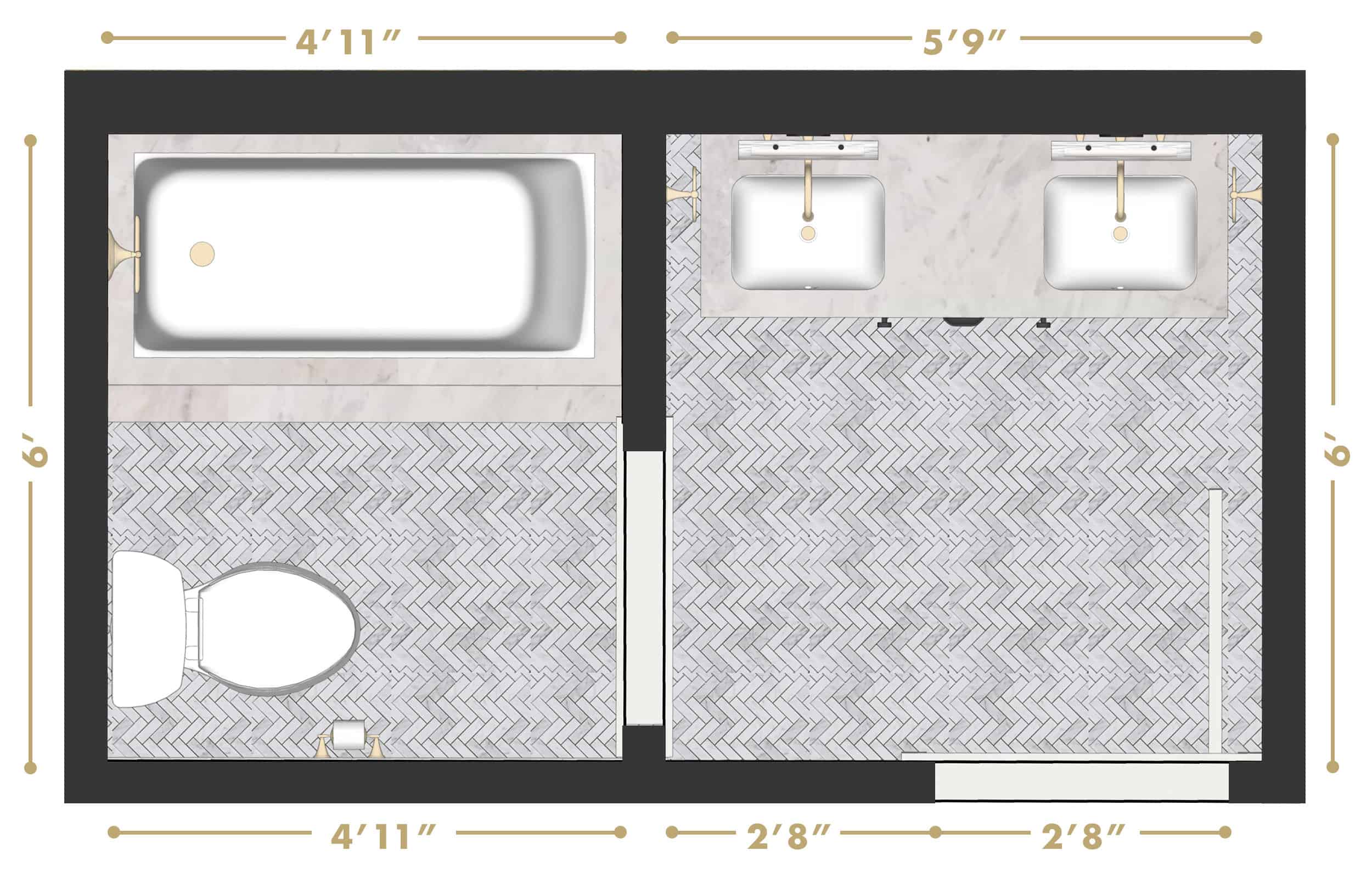 Emily Henderson Portland Traditional Fixer Upper Kids Bath Render Plan 01