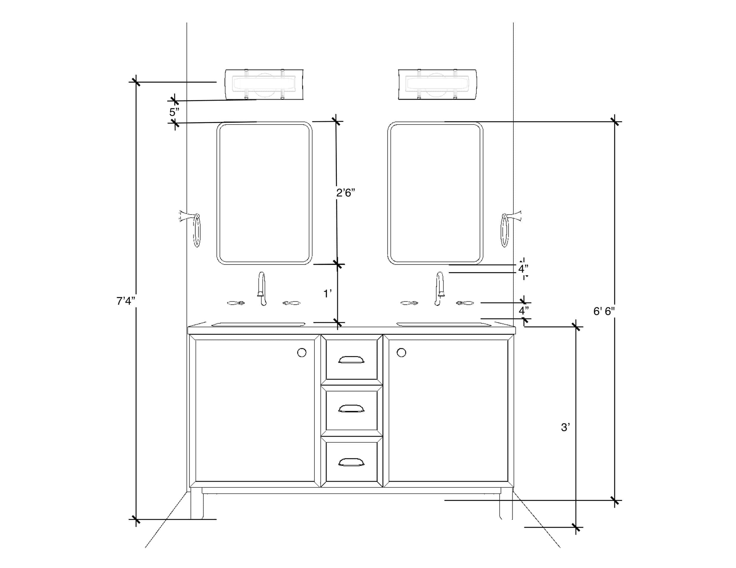 Emily Henderson Portland Traditional Hall Bath Vanity Elevation 