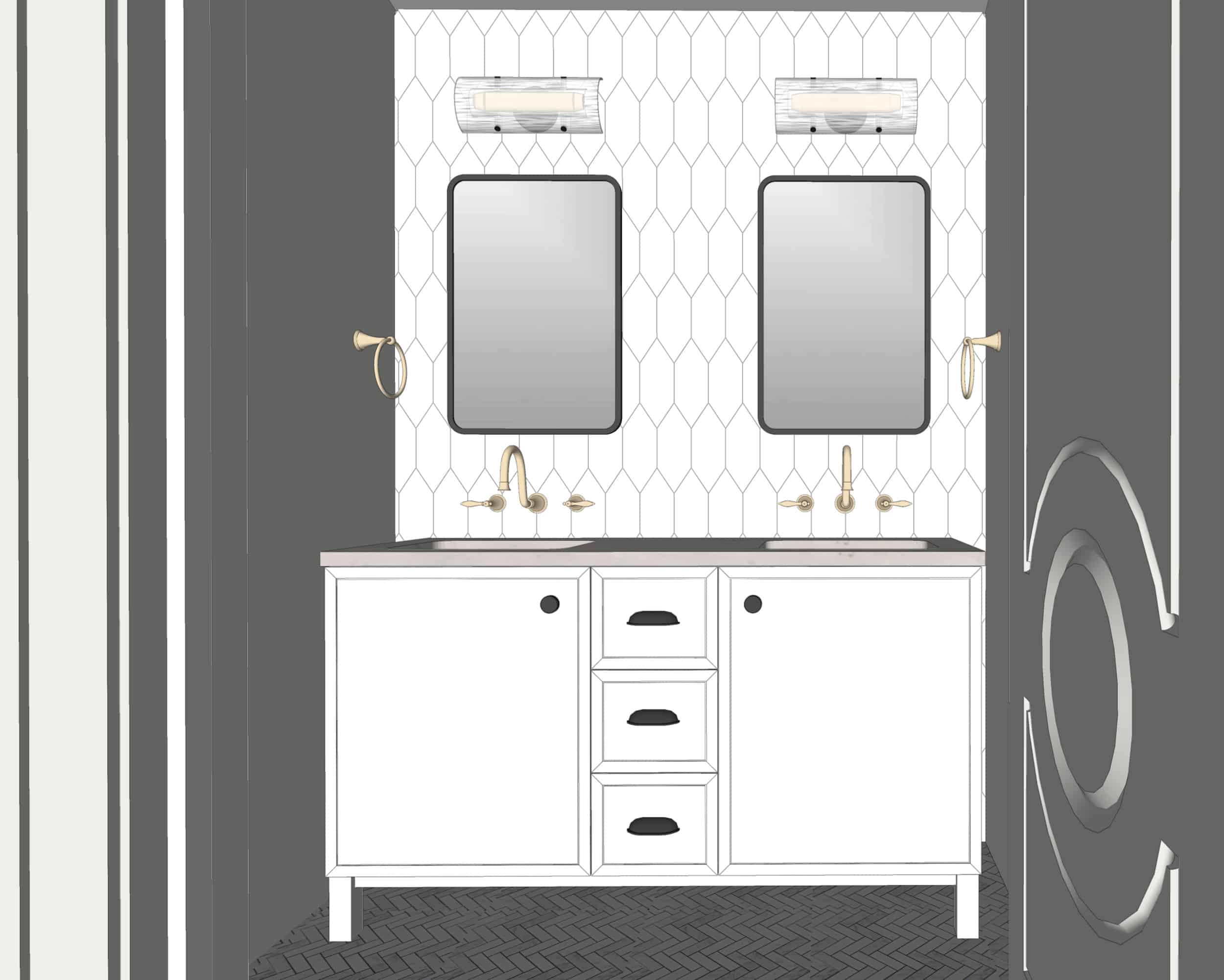 Emily Henderson Portland Update Hall Bath Render 01