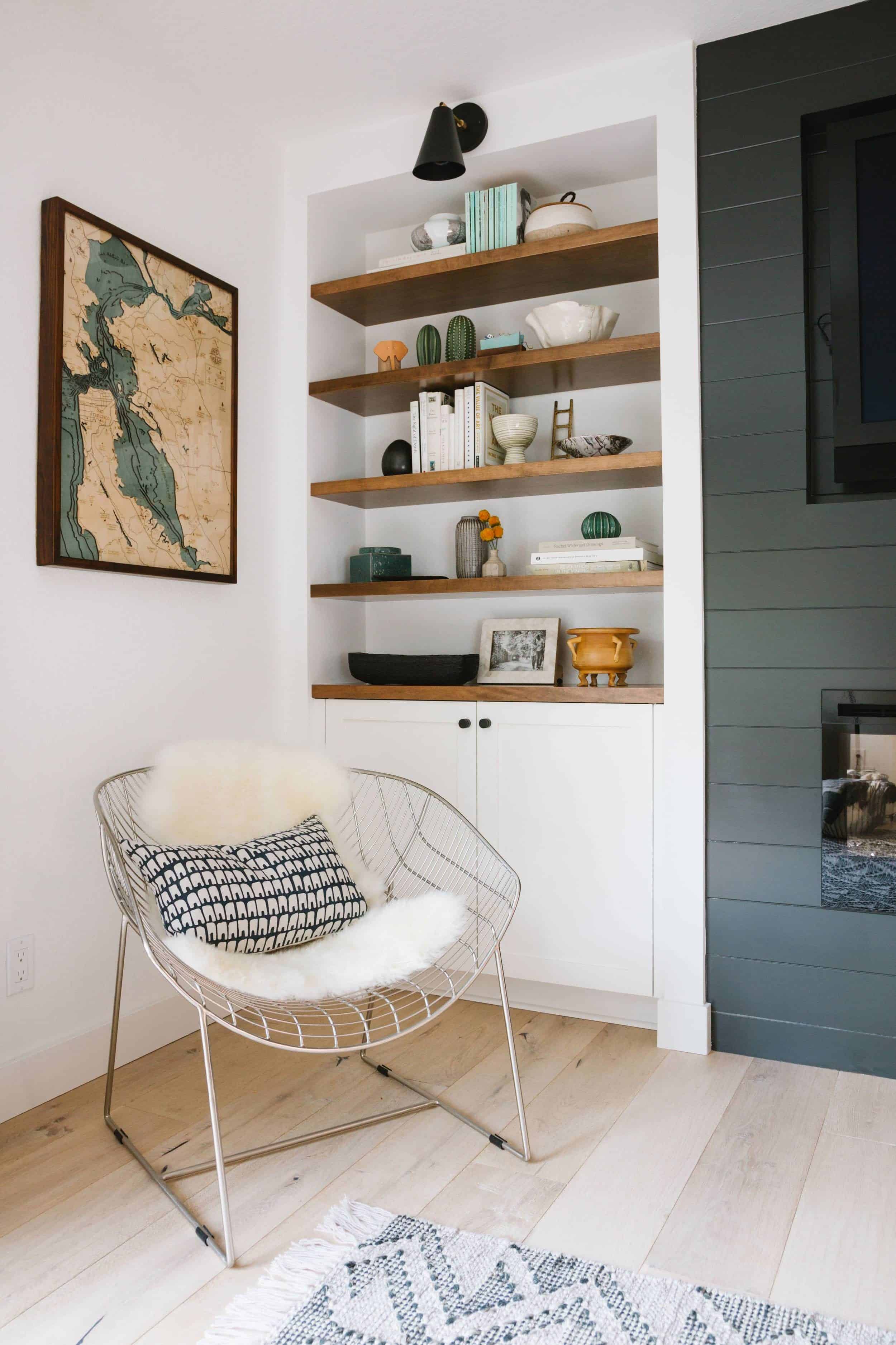 Shiplap Fireplace and Open Shelving