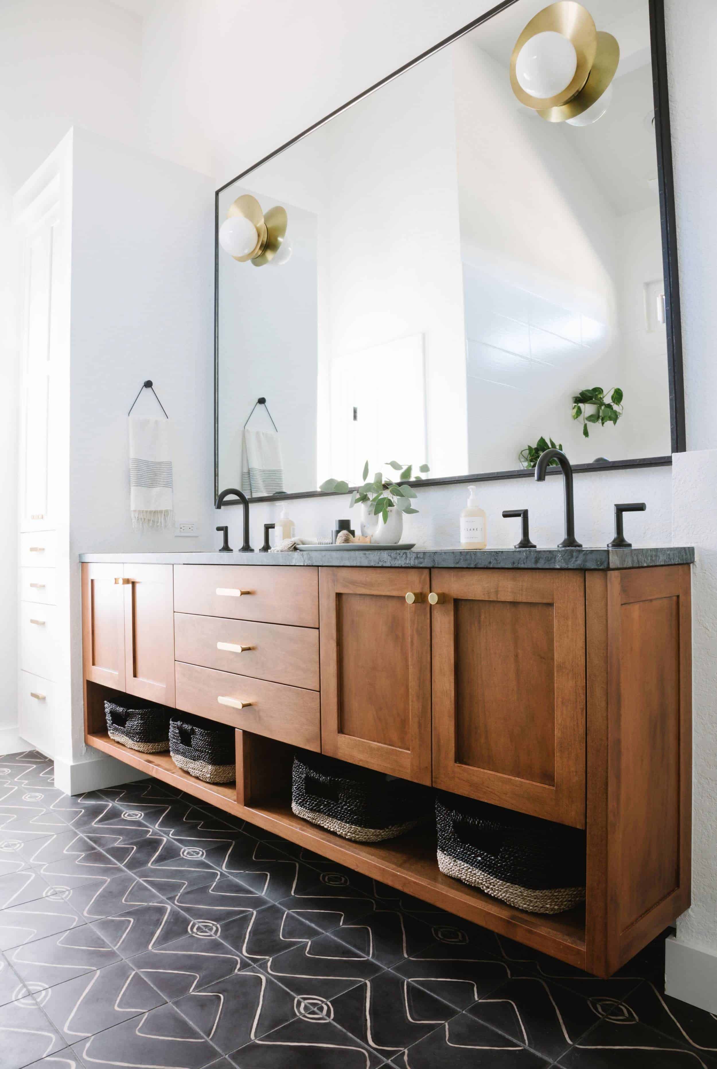 Wood Bathroom Vanity Cement Tile Floors