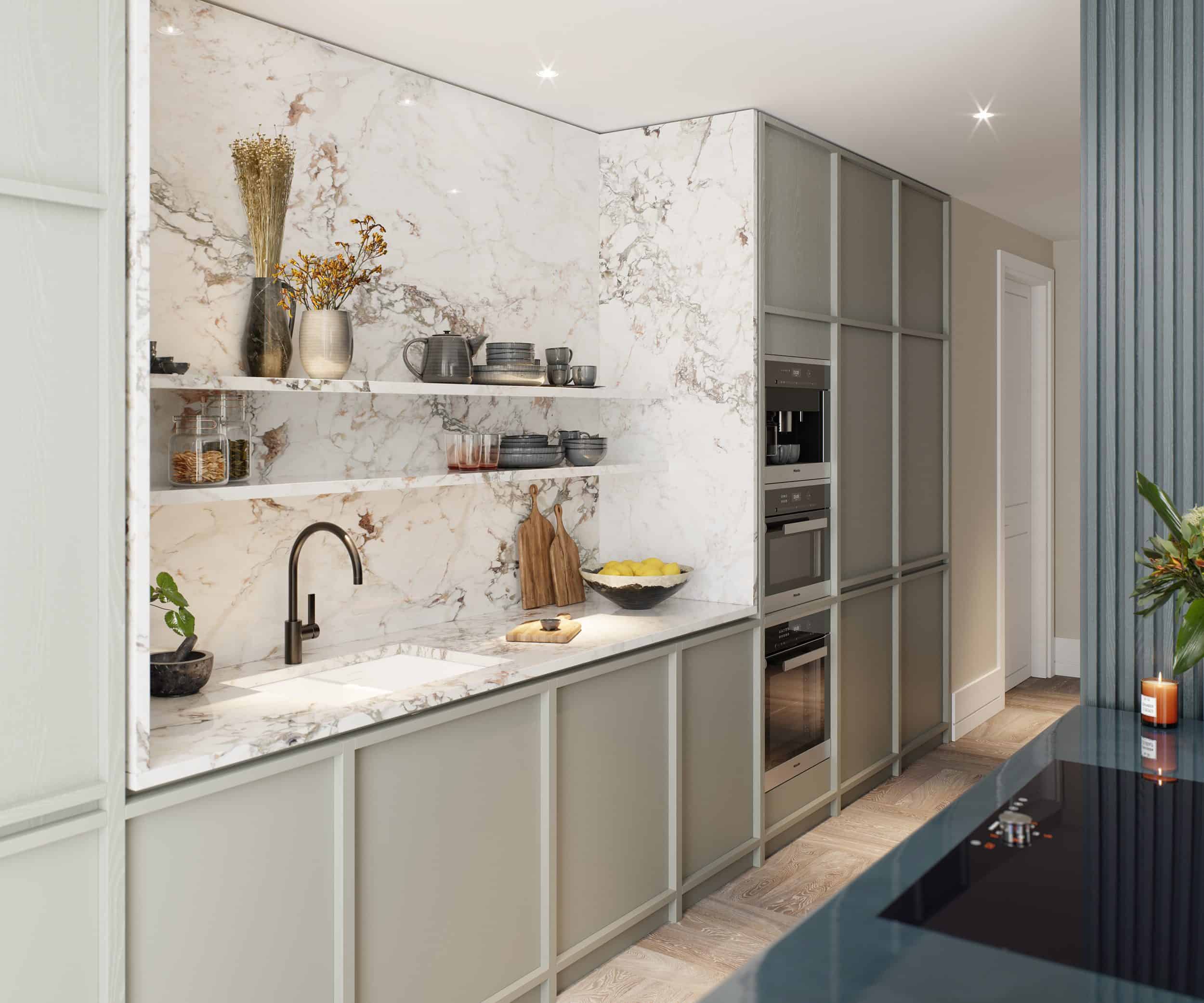 Modern Kitchen Marble Backsplash