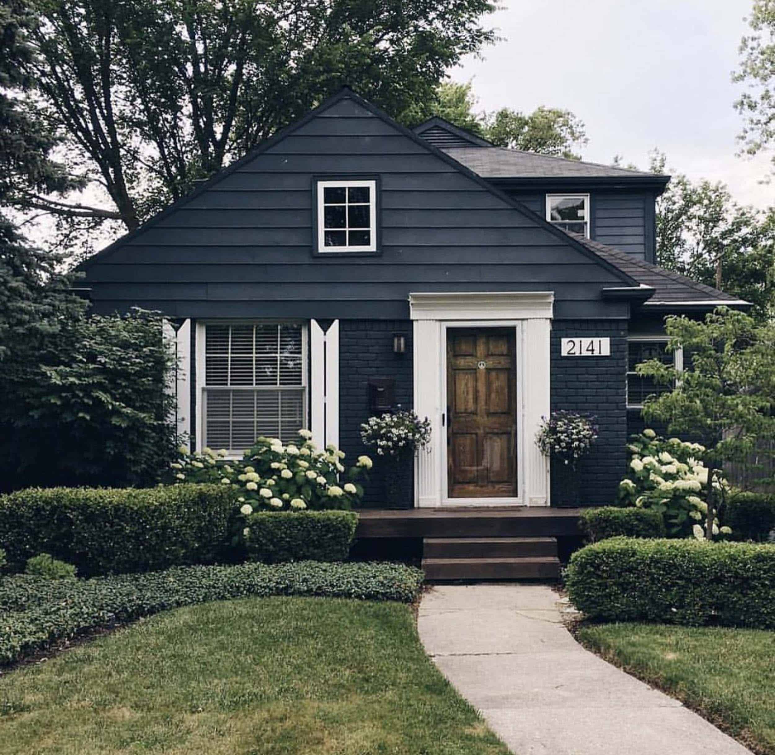 Dark Blue House White Trim
