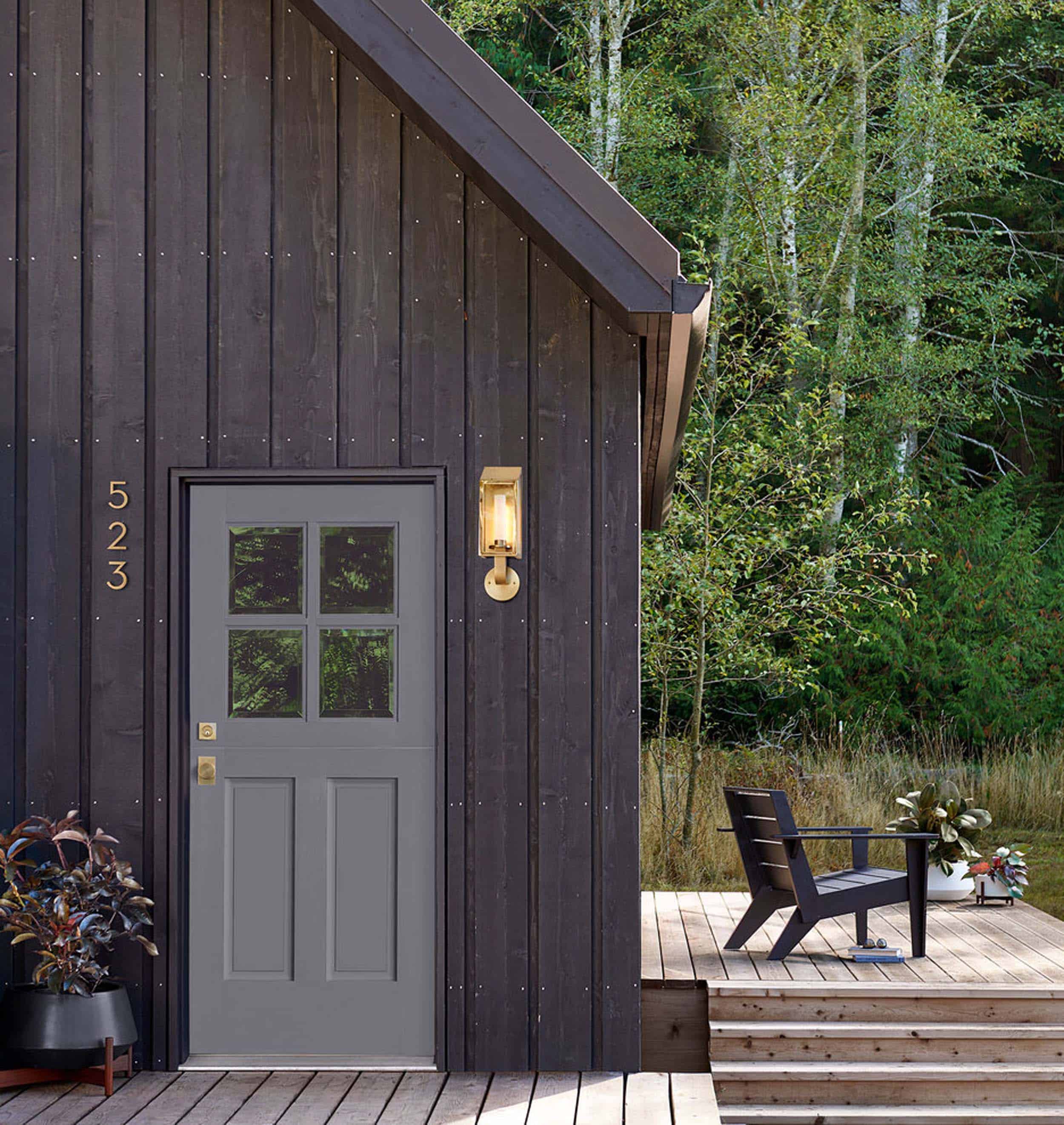 Brass House Numbers Dark Wood Cabin Siding