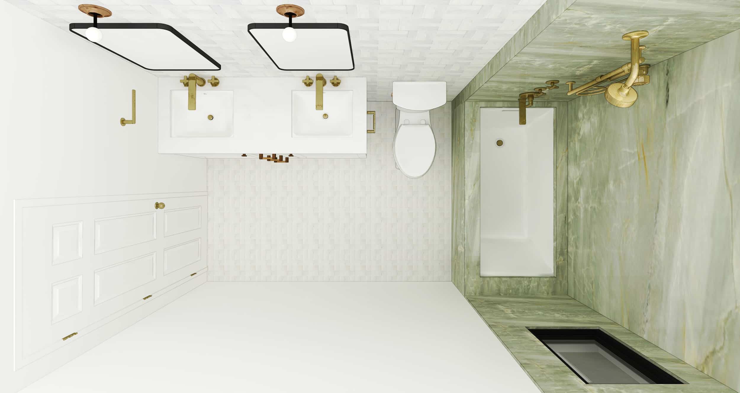 Emily Henderson Mountain House Kidsbathsumnt Upstairs Render Overhead Final 1