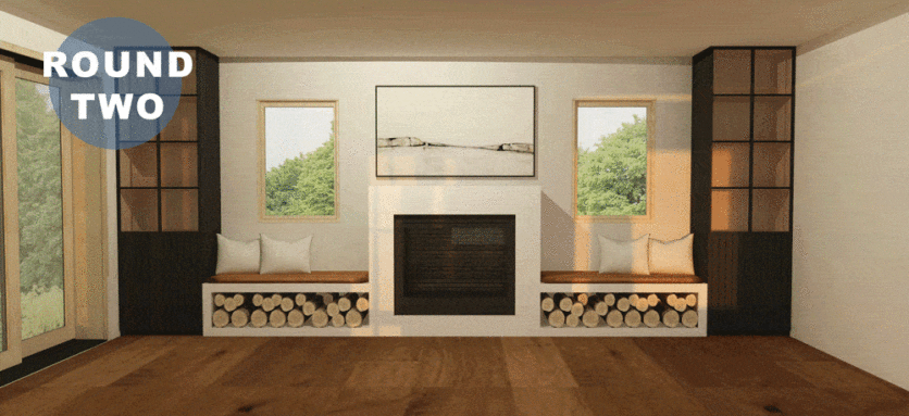 Emily Henderson Mountain Fixer Upper Family Room Fireplace Opener Gif
