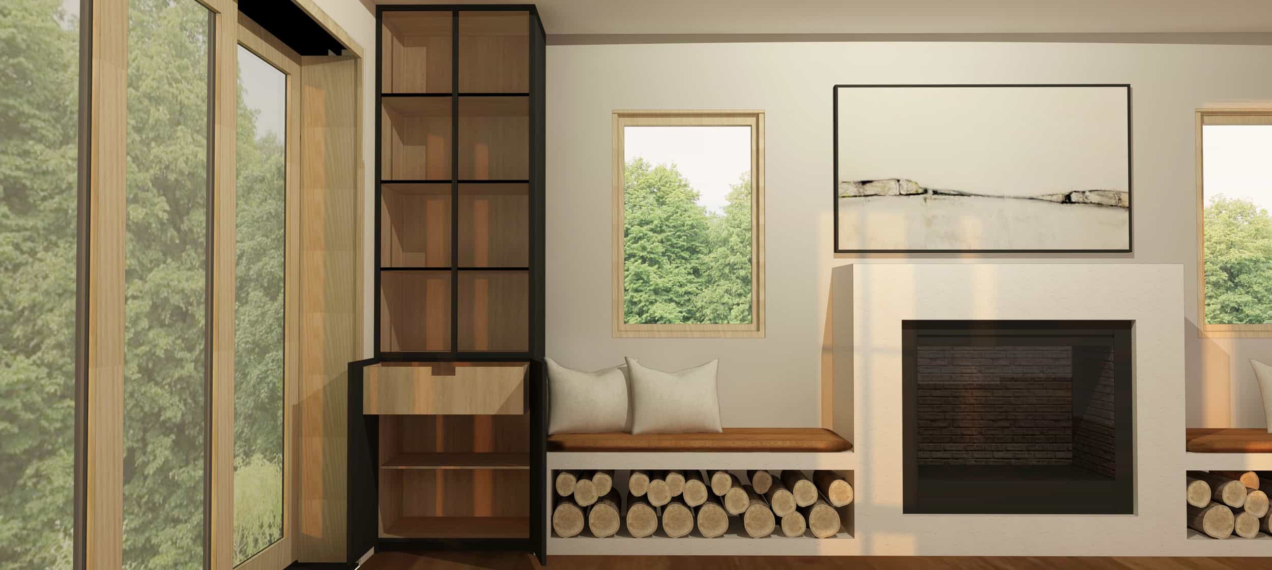 Emily Henderson Mountain Fixer Upper Family Room Fireplace Render 08