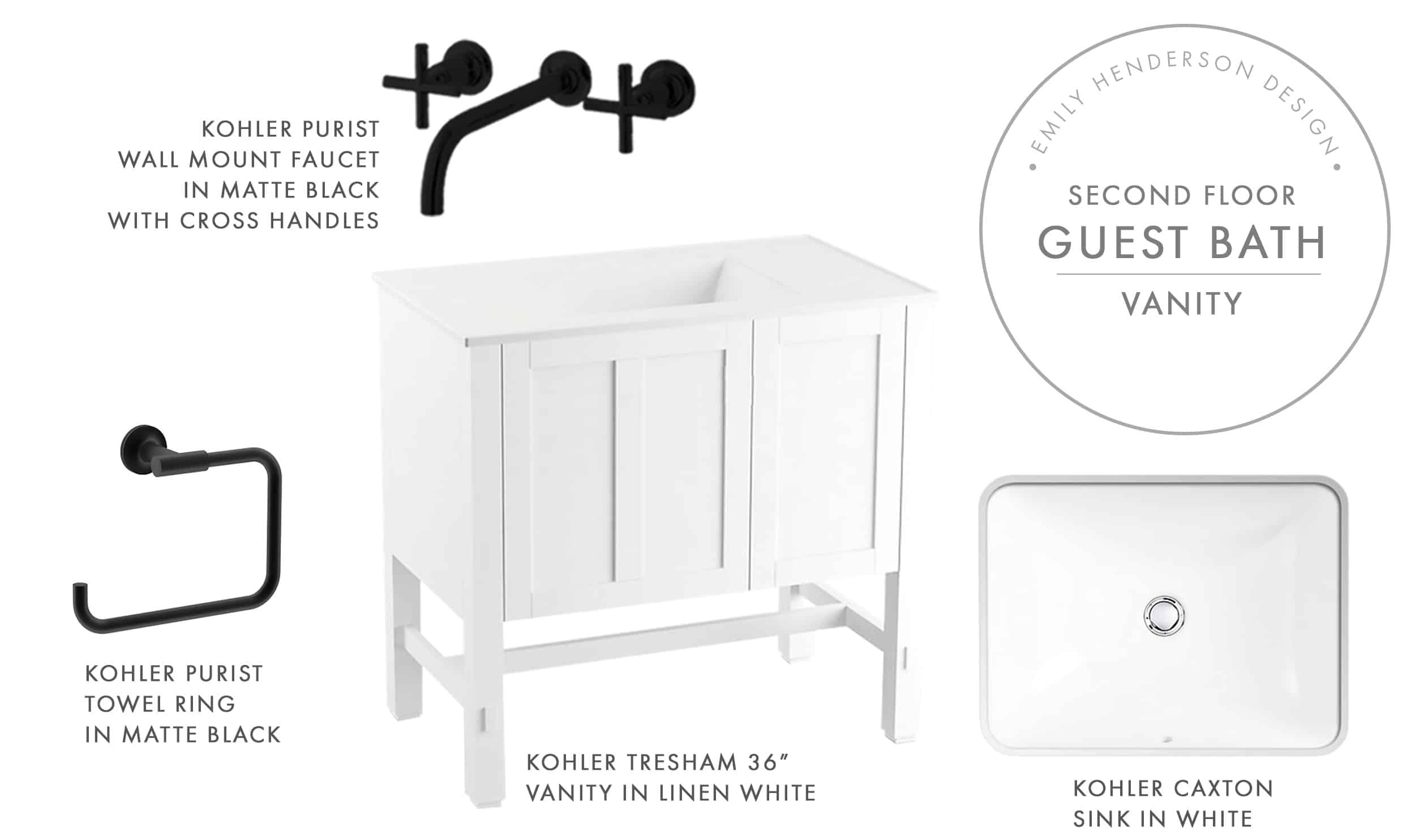 Emily Henderson Mountain Fixer Second Level Guest Bath Moodboard Kohler Vantiy