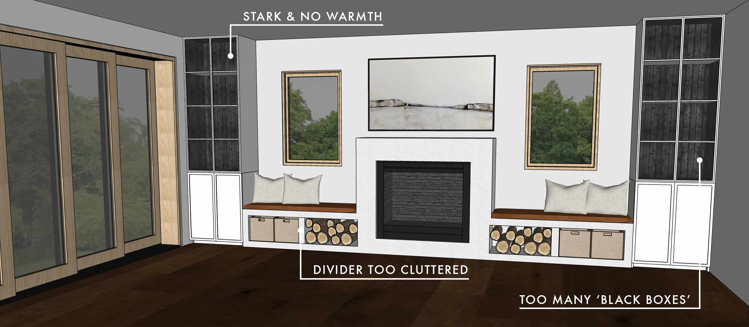Emily Henderson Mountian Fixer Upper Family Room Fireplace Notes Considered Option 031