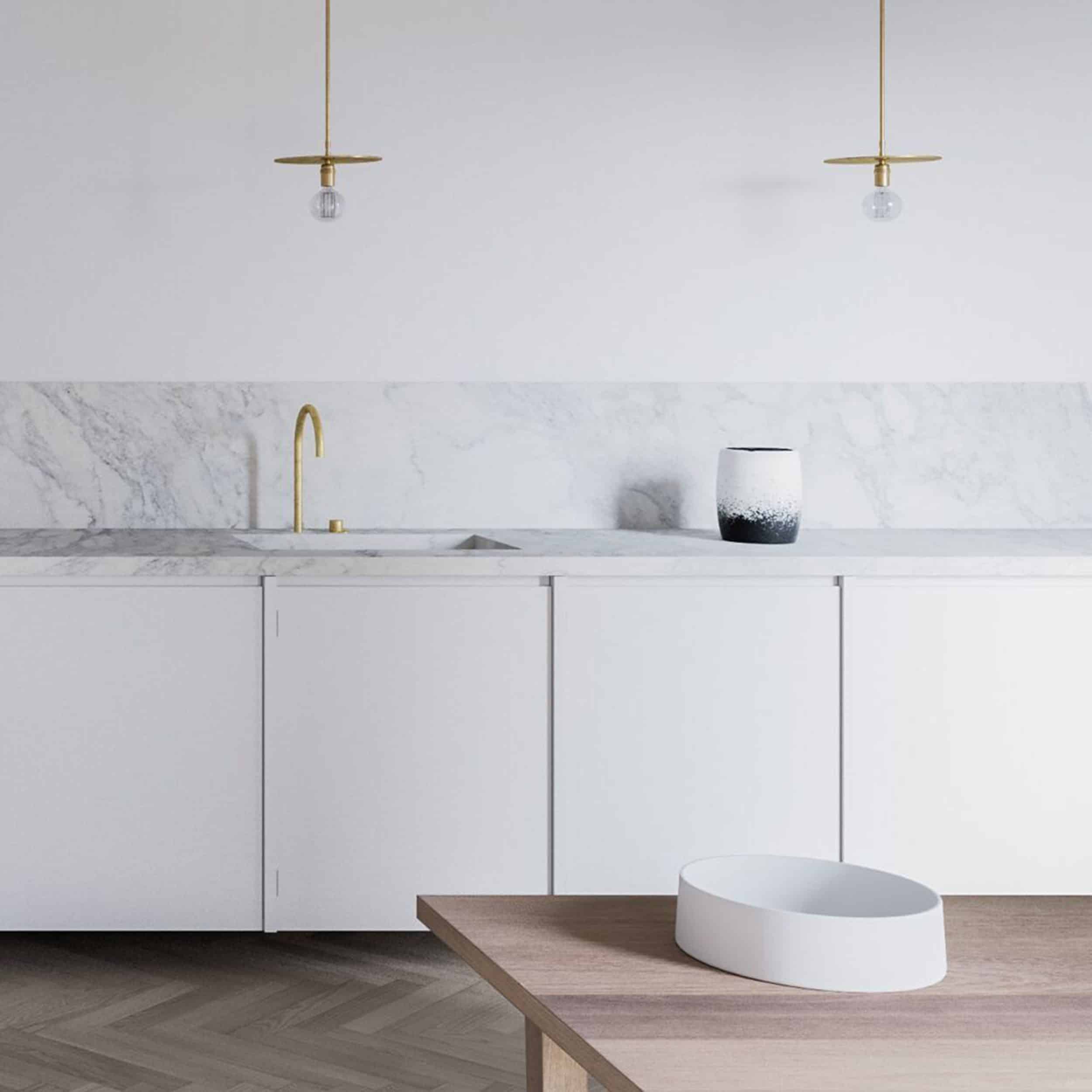 Modern White Kitchen Marble Backsplash