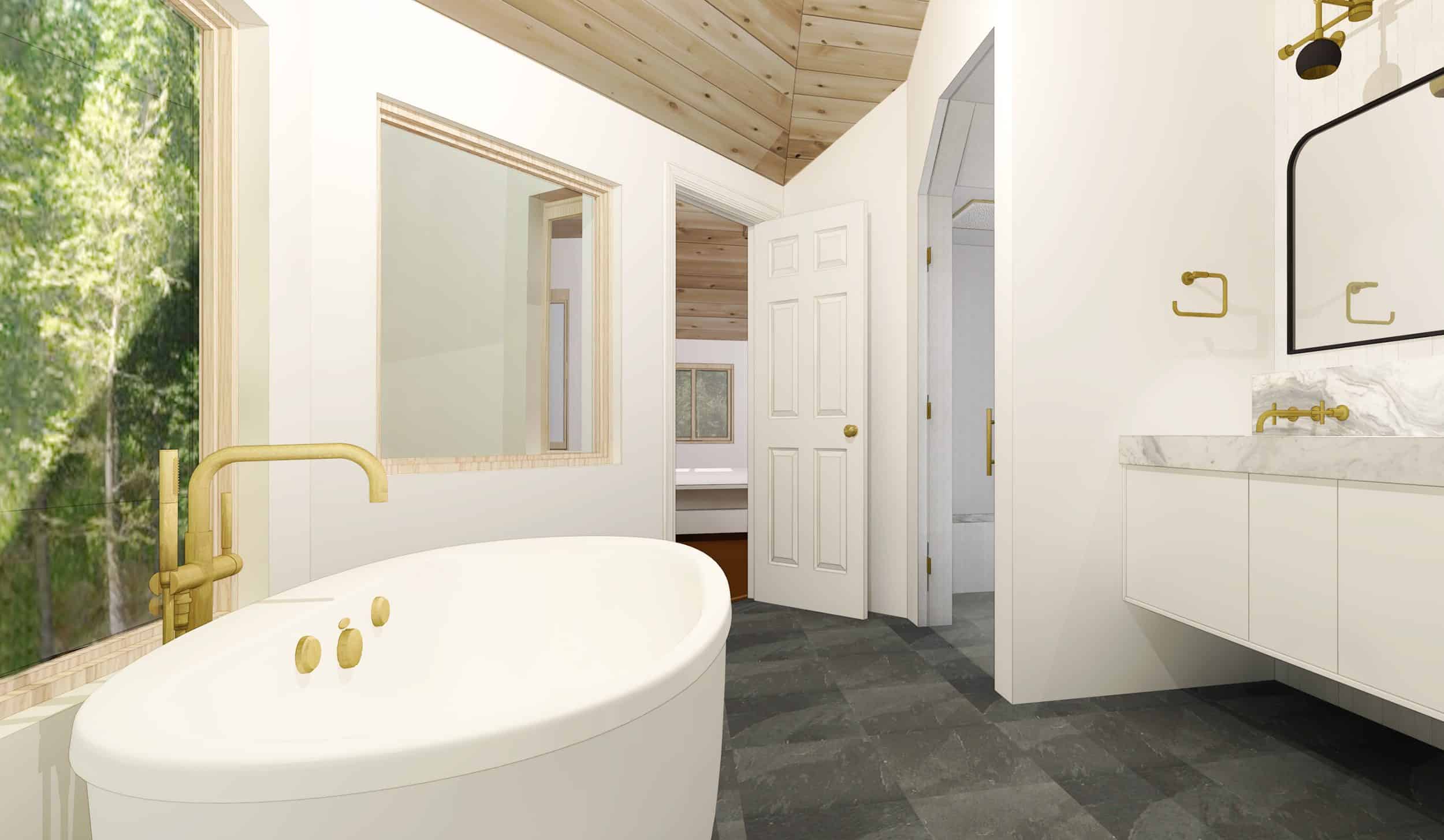 Emily Henderson Mountain House Master Bathroom Render To Door