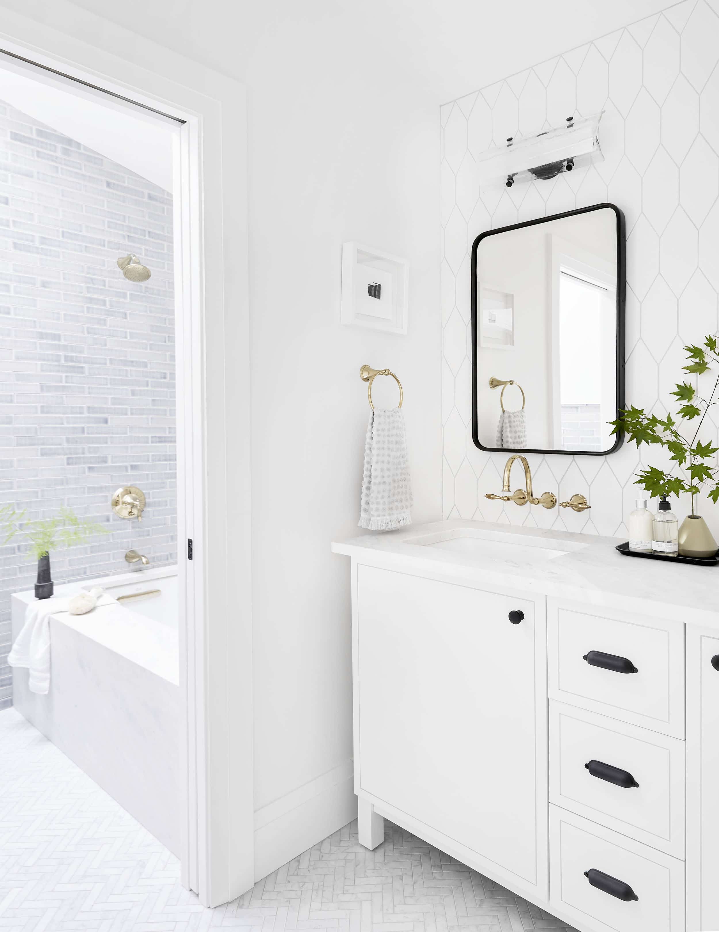 Emily Henderson modern white bathroom ideas