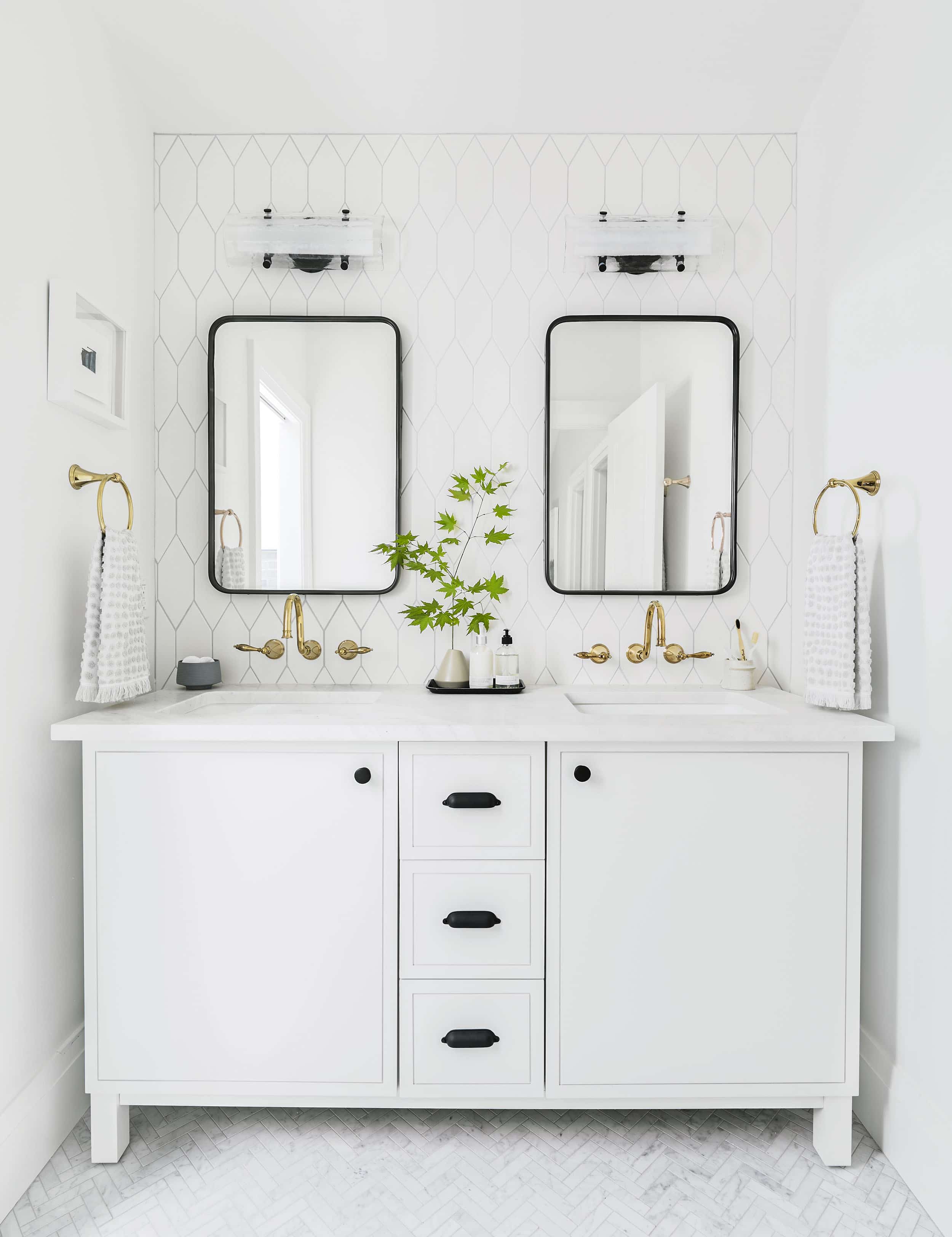 Emily Henderson modern white bathroom ideas