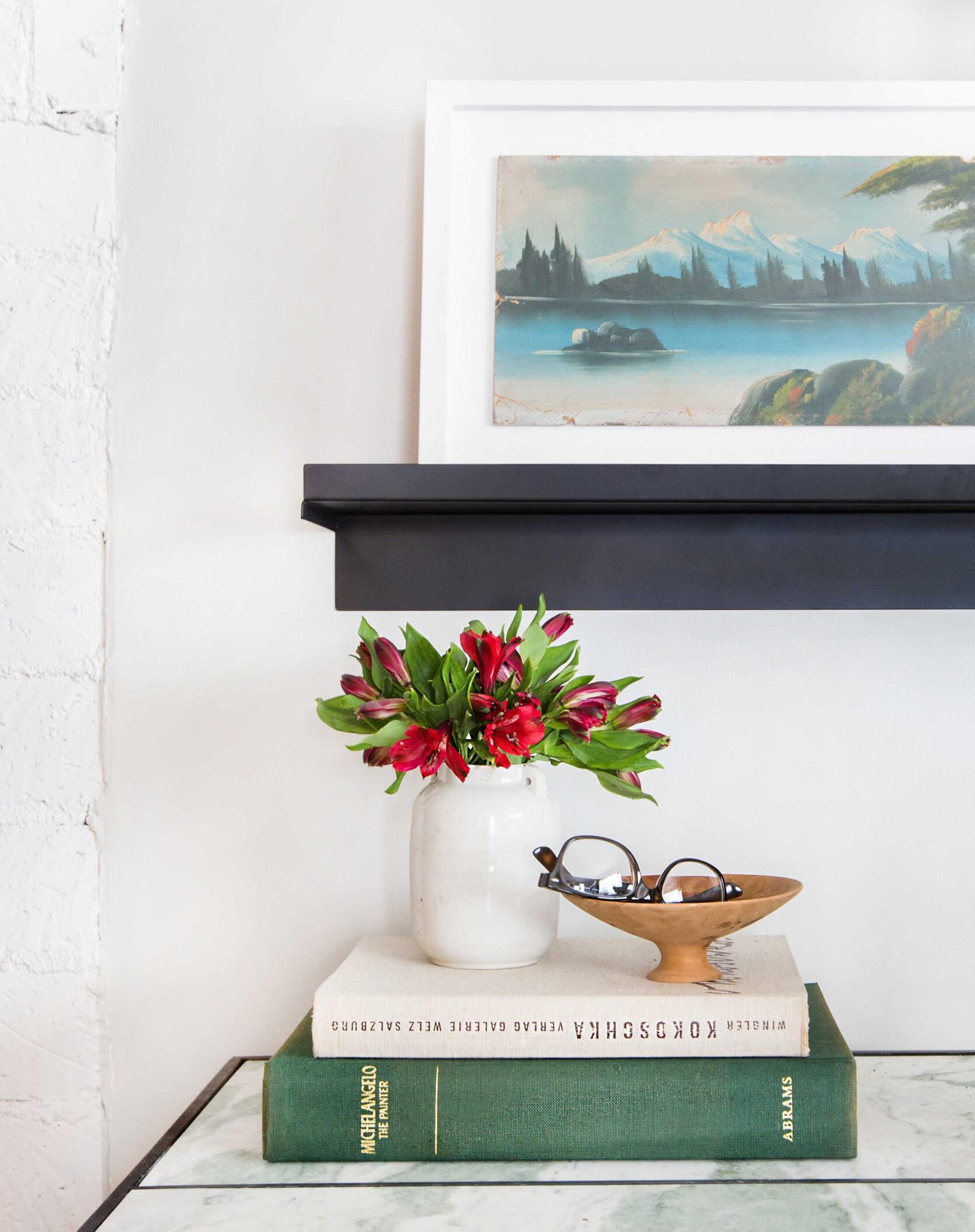 Emily Henderson Framebridge Art Ledge Brians Office Masculine Office Guy Green Plaid Rug Workspace Modern Eclectic 4