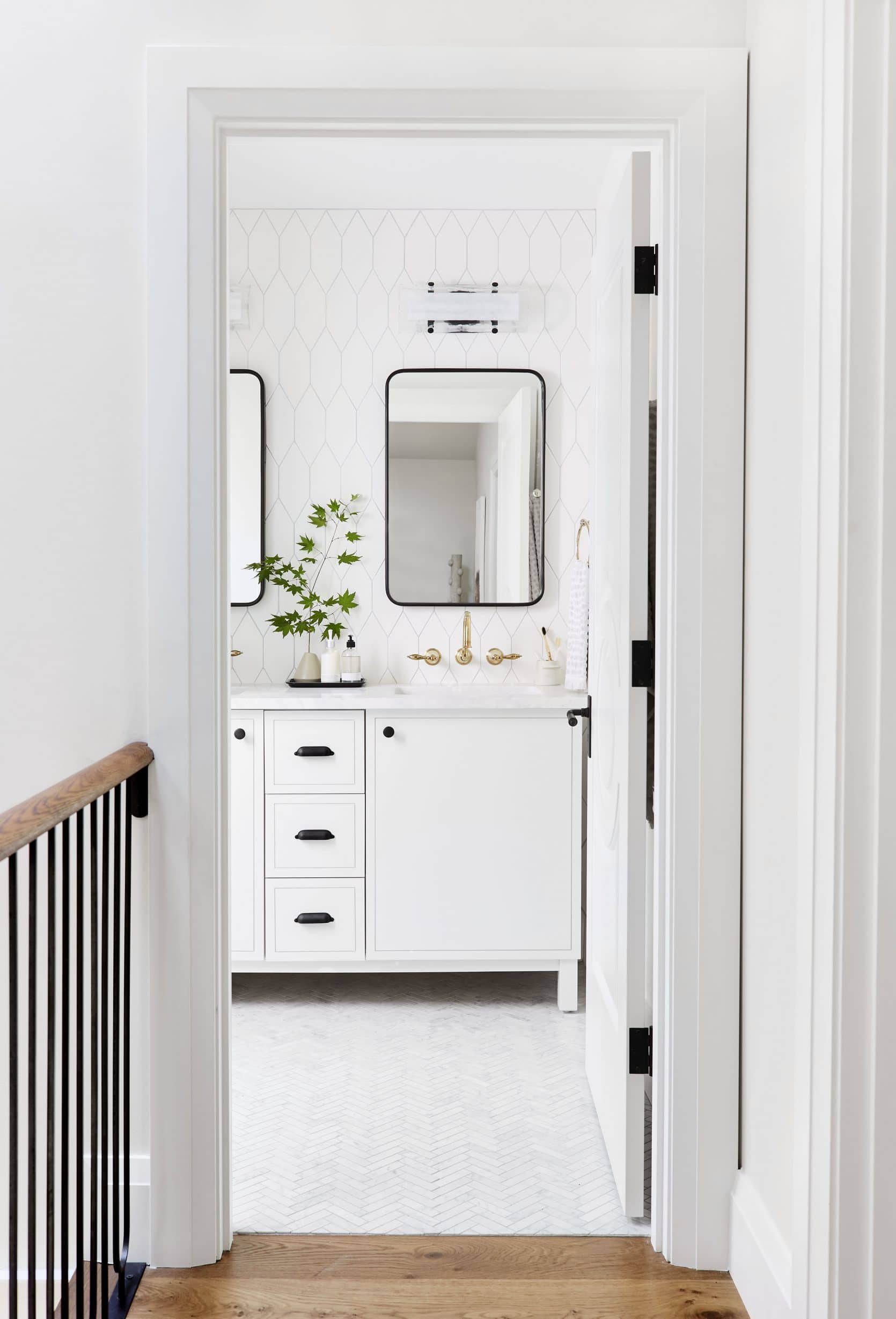 Emily Henderson modern white bathroom ideas