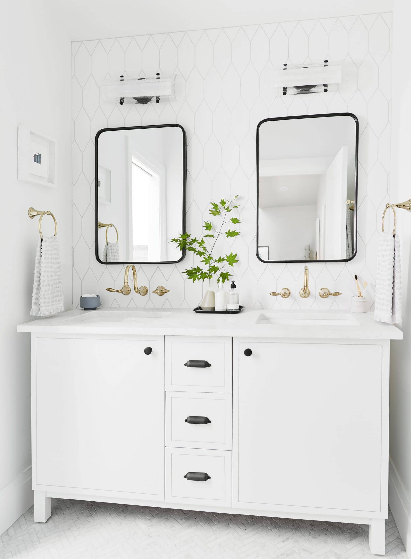 Emily Henderson modern white bathroom ideas