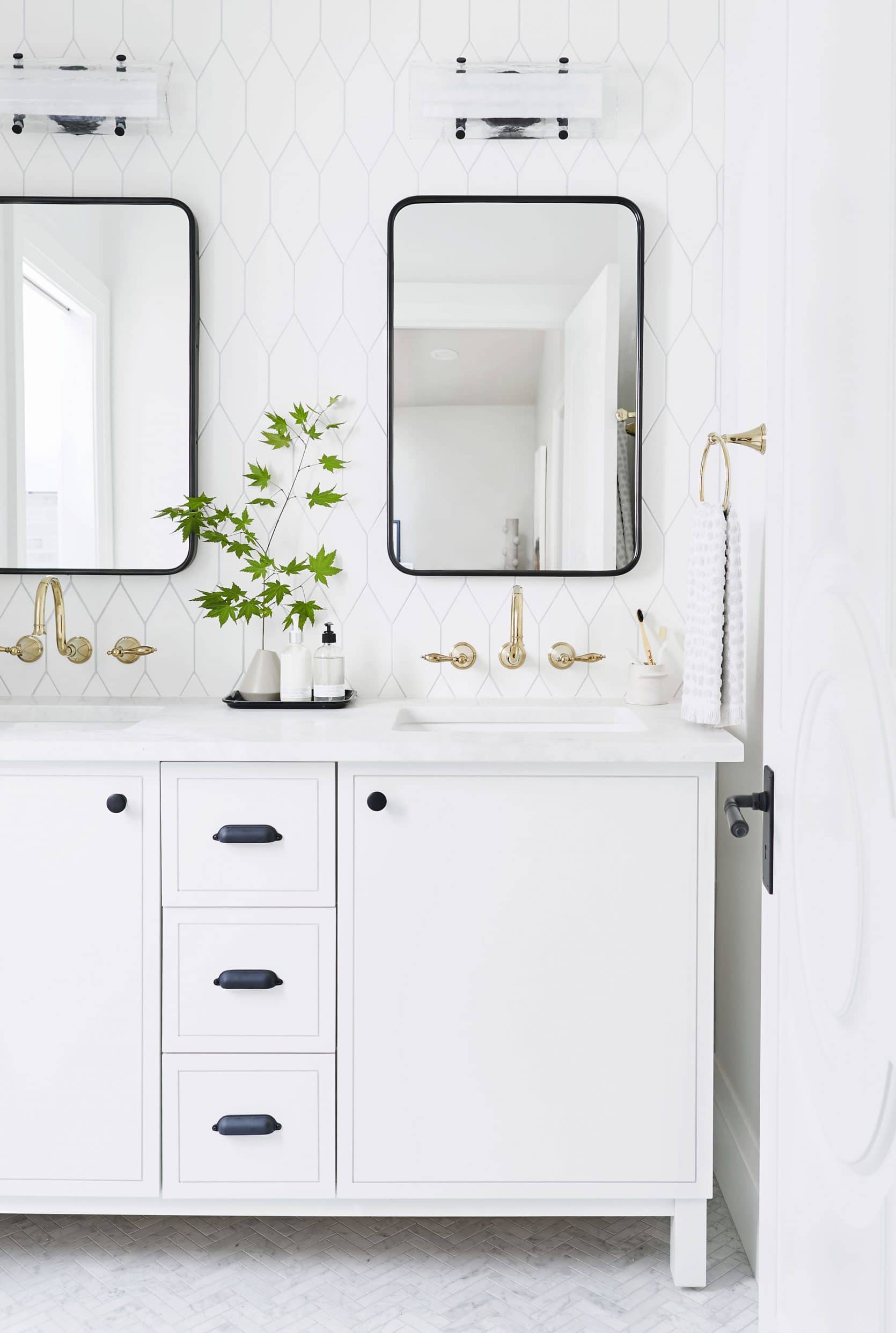 Emily Henderson modern white bathroom ideas