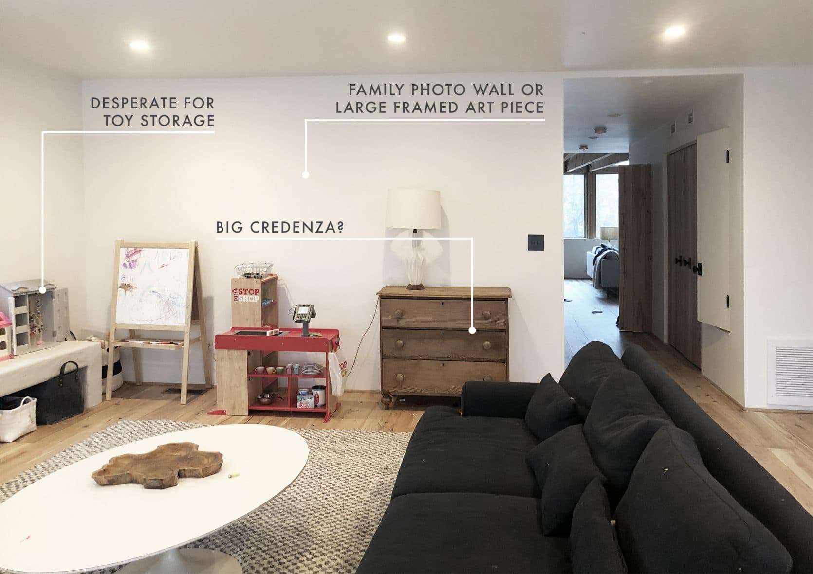 Emily Henderson Mountain House Family Room Update Credenza Text Overlay