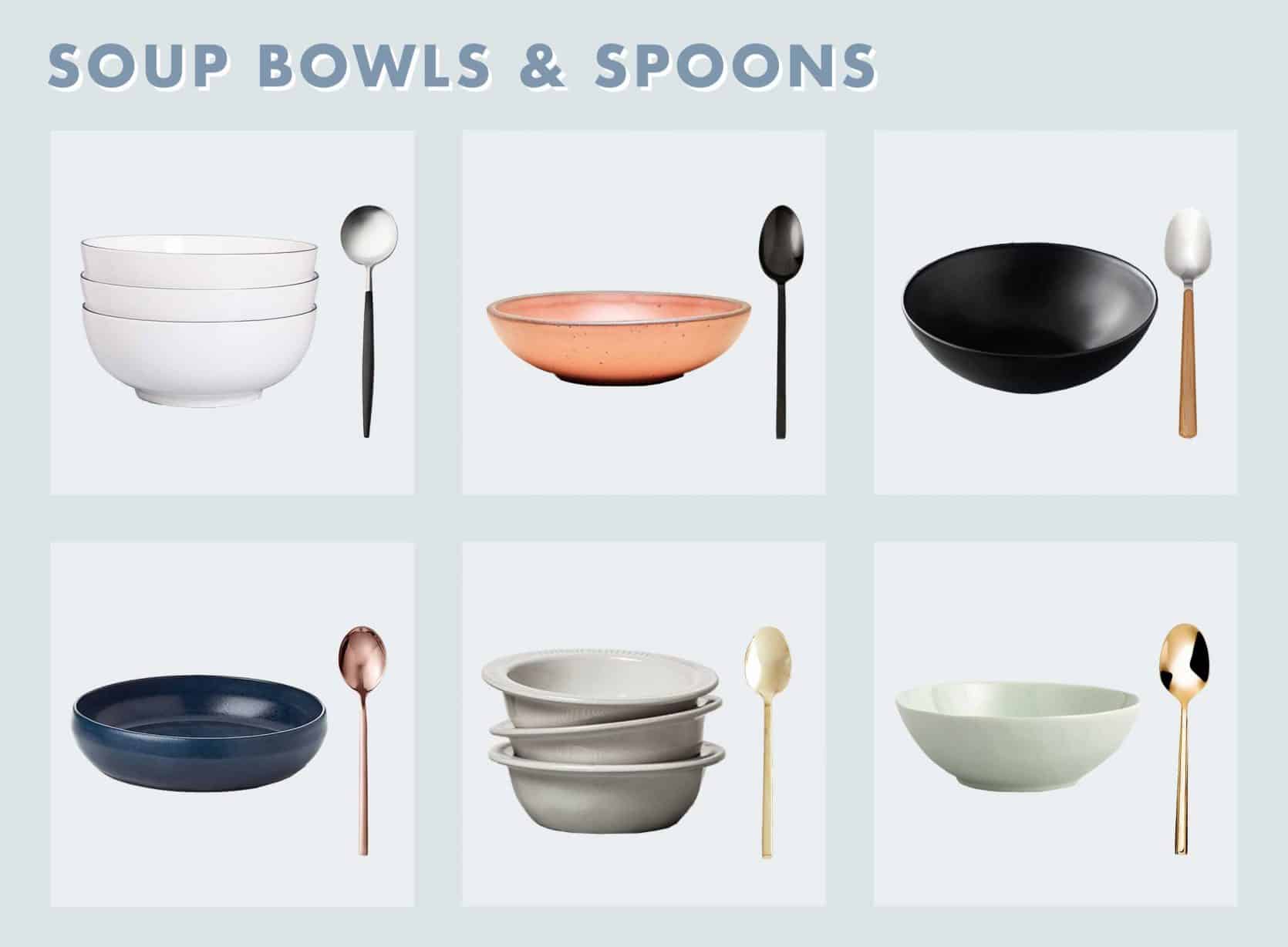 Grid Of 6 Soup Bowls And Spoons