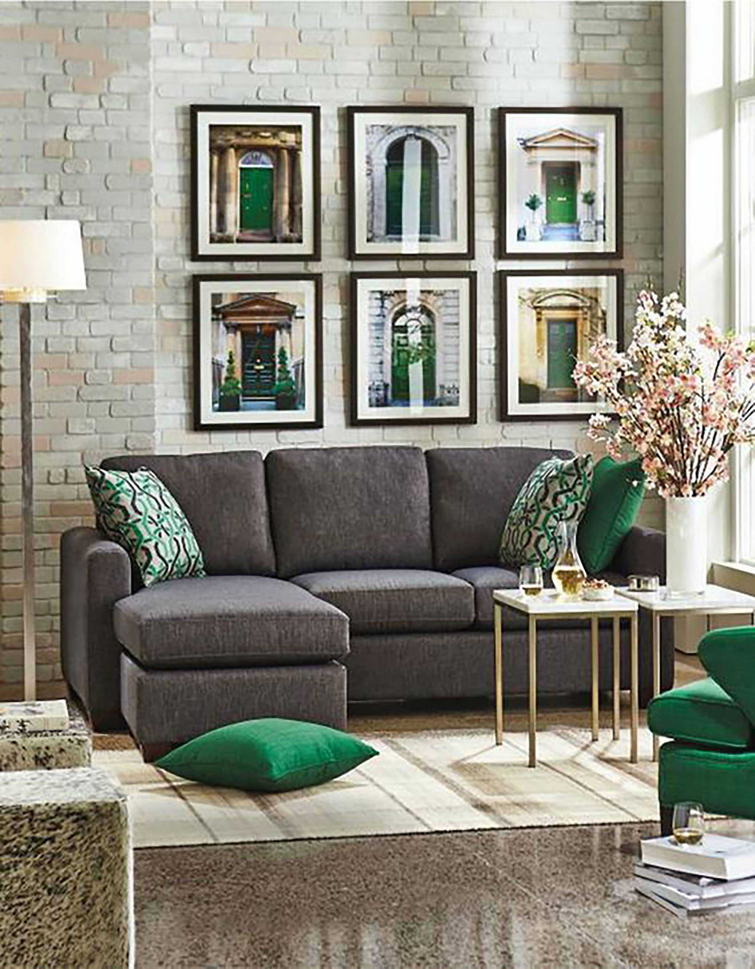 06 Charcoal Grey Sofa Grey Stone Floors And Emerald And Gold Details For A Chic And Sophisticated Look