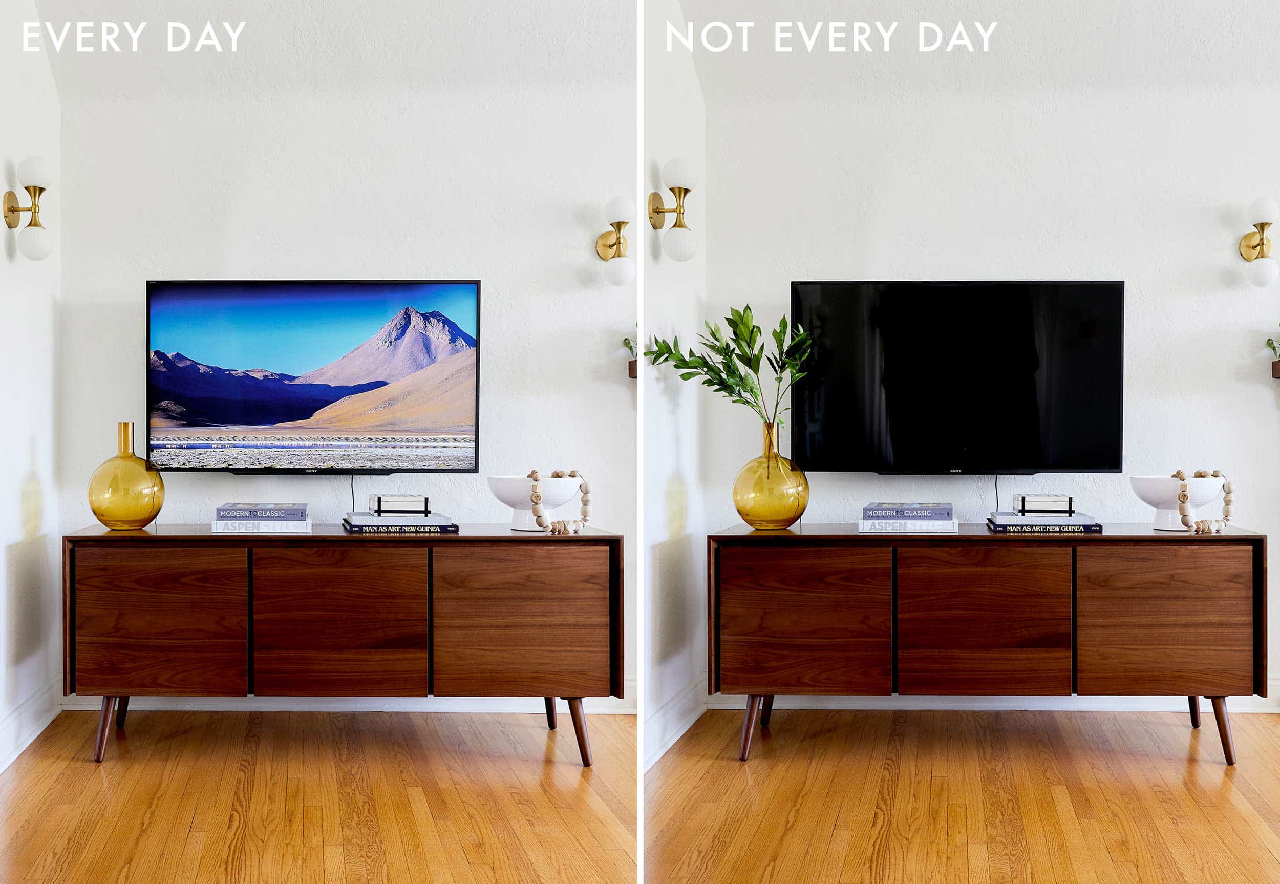 Emily Henderson Credenza Styling Tv Without Soundbar Side By Side 1