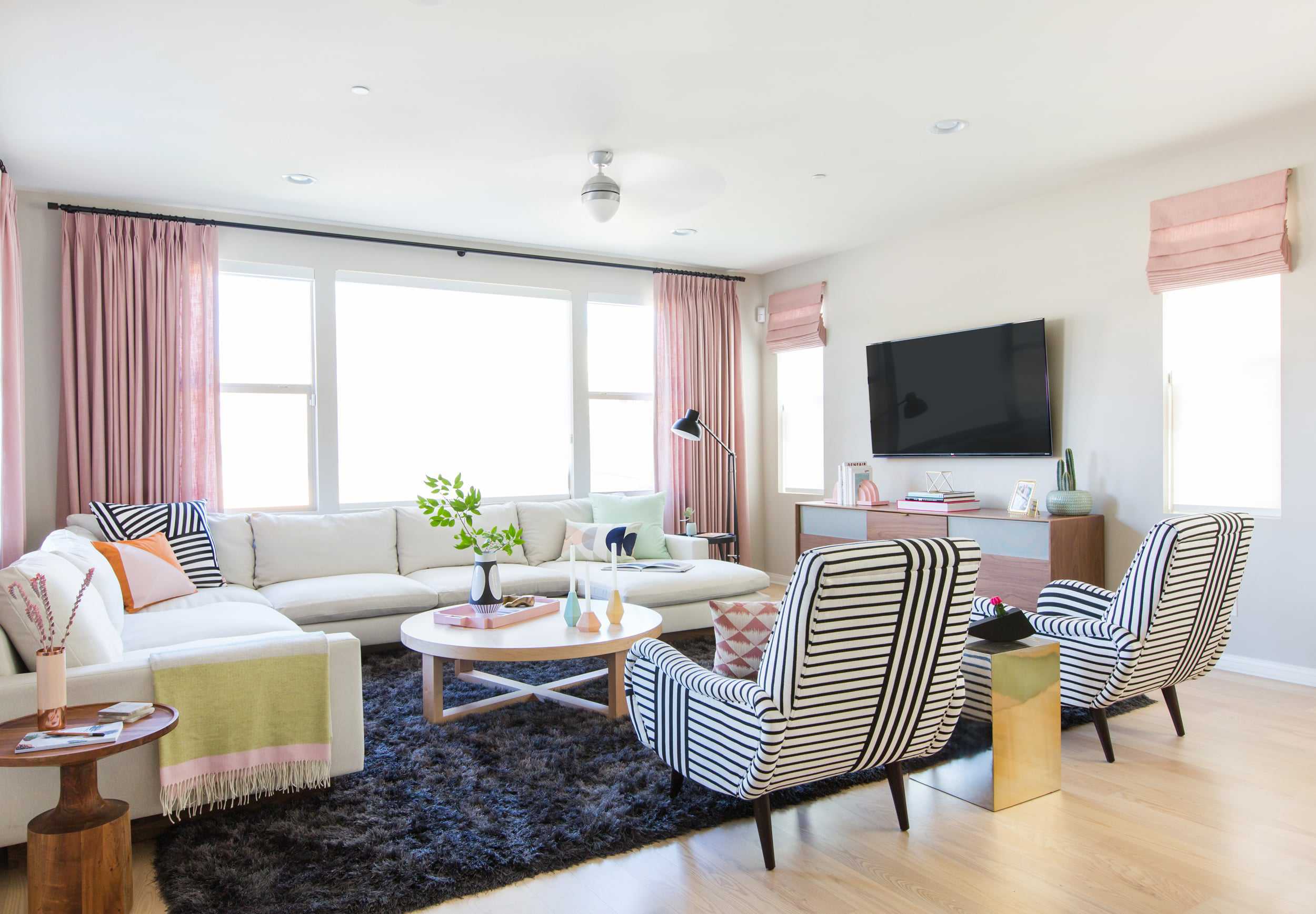 Emily Henderson Design Milk Modern Pink Black And White Jaimie Derringer Living Room Reveal 1