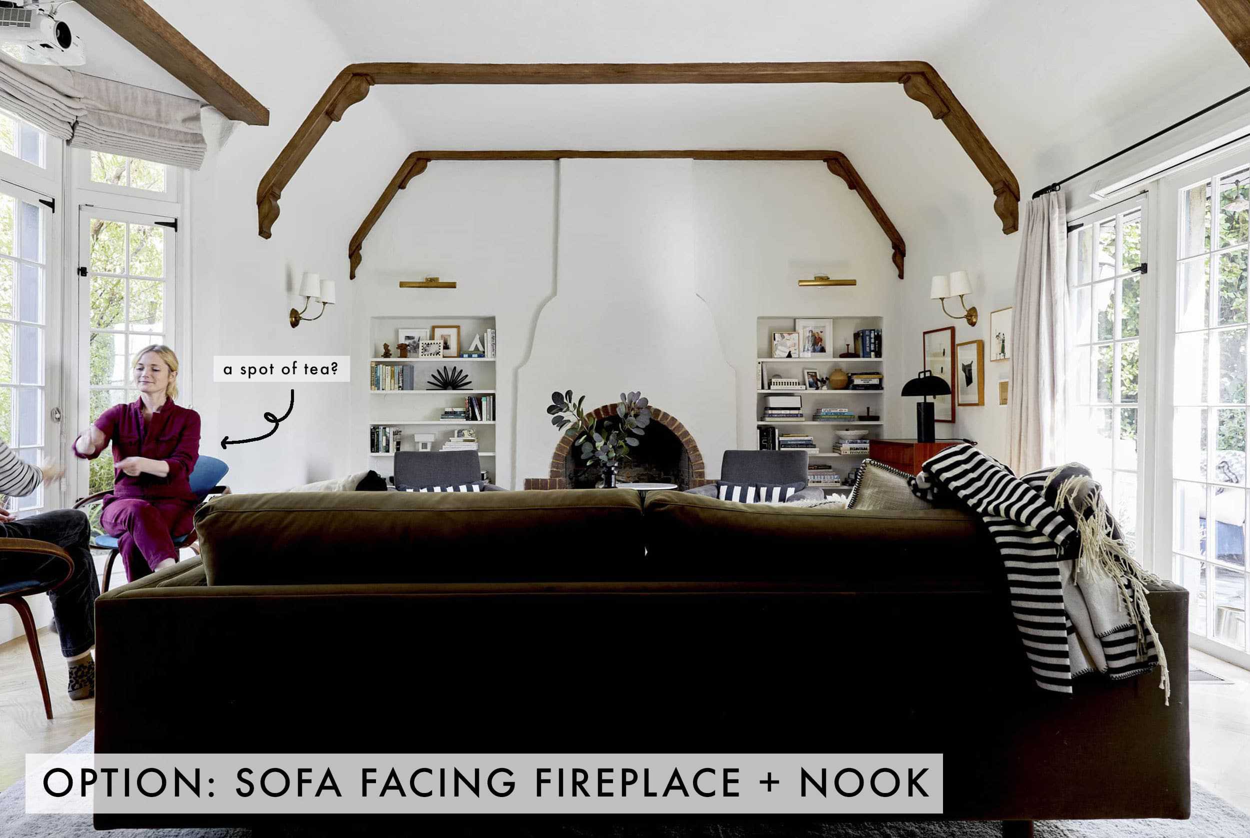 Sofa Facing Fireplace + Nook