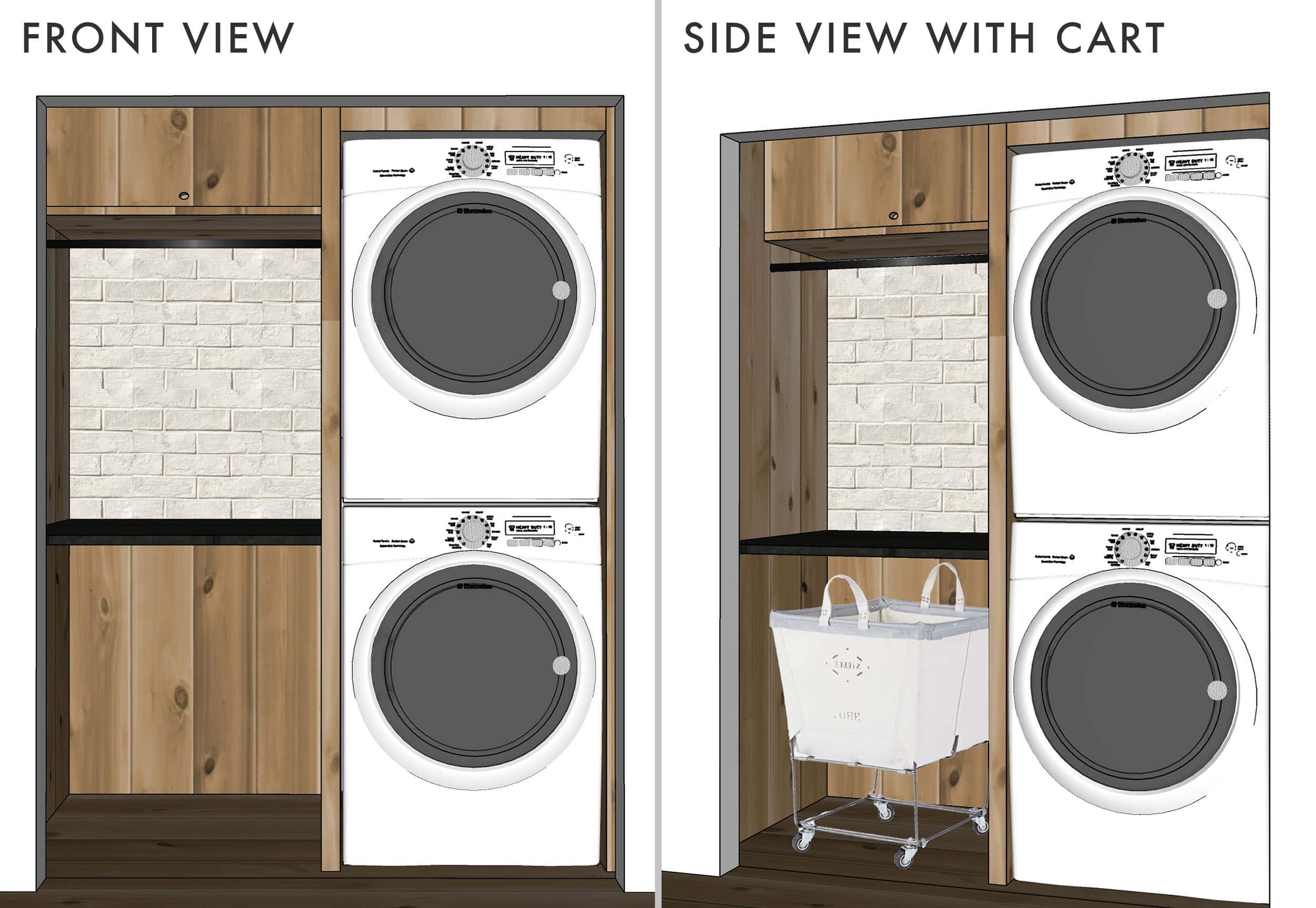 Emily Henderson Mountain House Laundry Sketchup Design Rolling Cart Side By Side 1