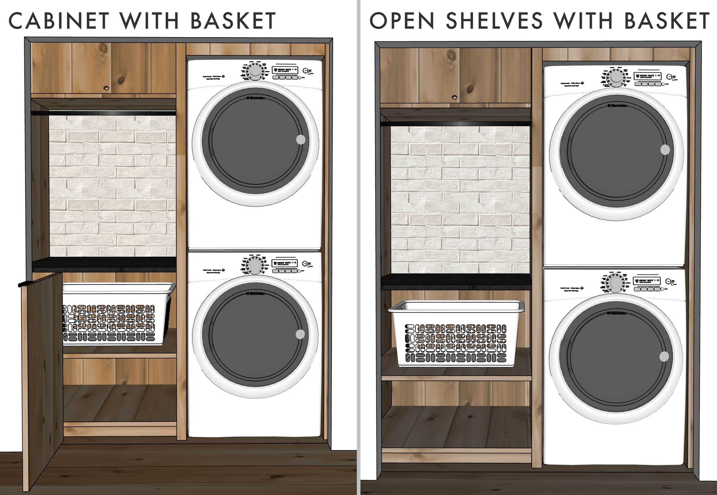 Emily Henderson Mountain House Laundry Sketchup Design Cabinet Open Shelves With Basket