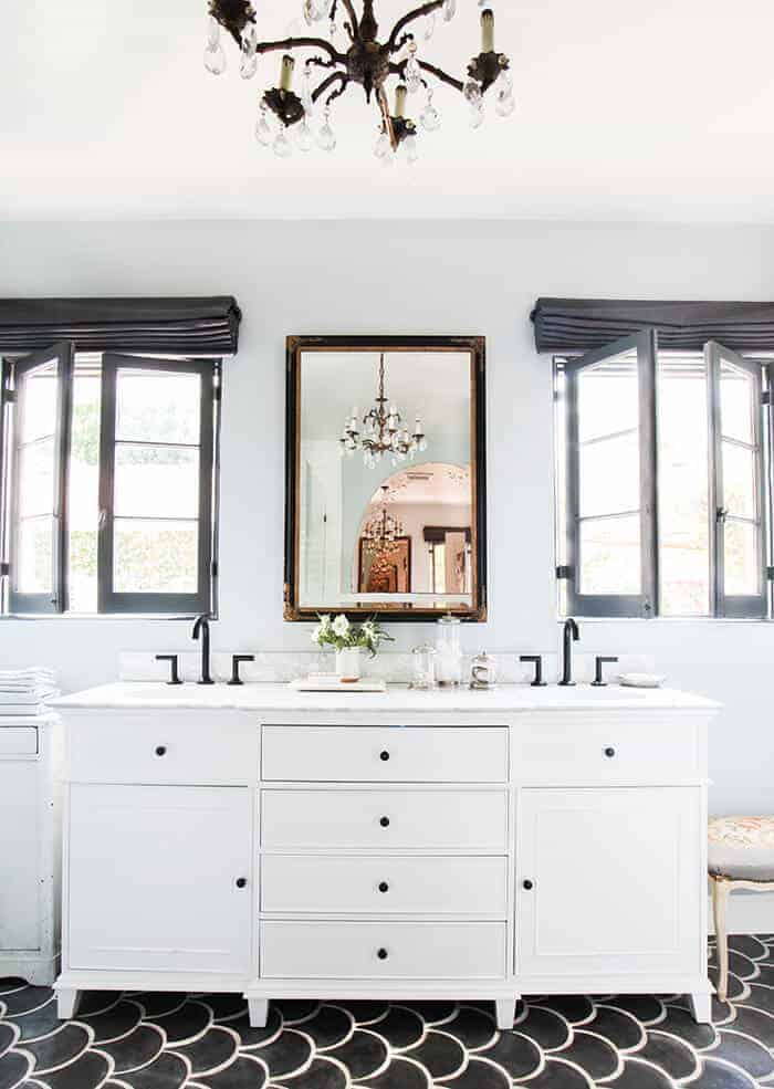 Bathroom_Modern Old World_Blue_Concrete Tile_Vanity_Mirror_Scallop