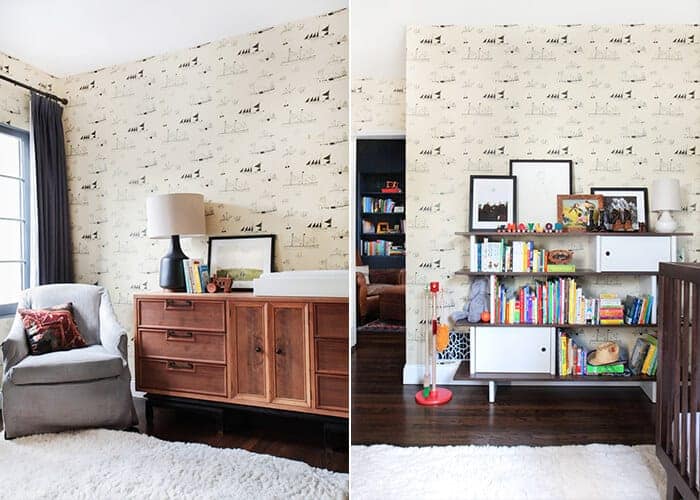 Boys Nursery_Ship Wallpaper_Hand Drawn_Western_Country_Shana Feste_Emily Henderson_Flokati Rug_side by side