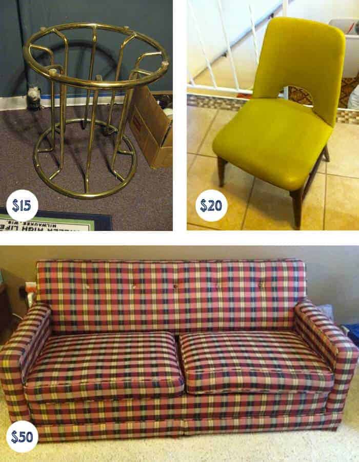 Brass Table Base Sofa bed and Chair