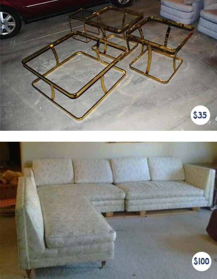 Brass Table Set and MSM Sectional