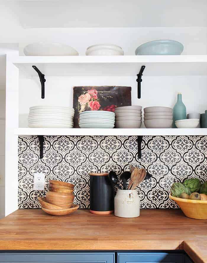 California Country_Kitchen_Emily Henderson_blue wood concrete tile open shelving causal_3