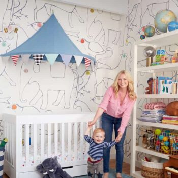 Charlie_Standing_Nursery_fit_pregnancy_blue_white_Minakani_wallpaper_emily_henderson
