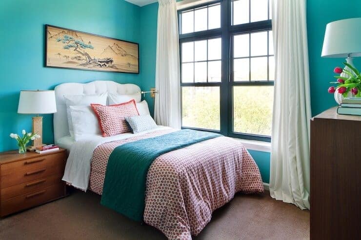 teal and coral bedroom